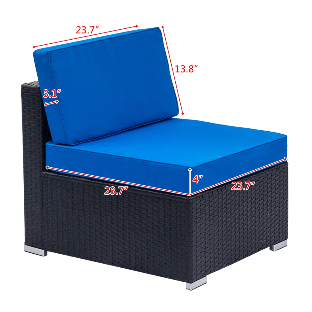 Black Embossed Woven Rattan Sofa Set 7-Piece, 2 Middle Sofas 4 Single Sofas 1 Coffee Table Outdoor Garden view 2