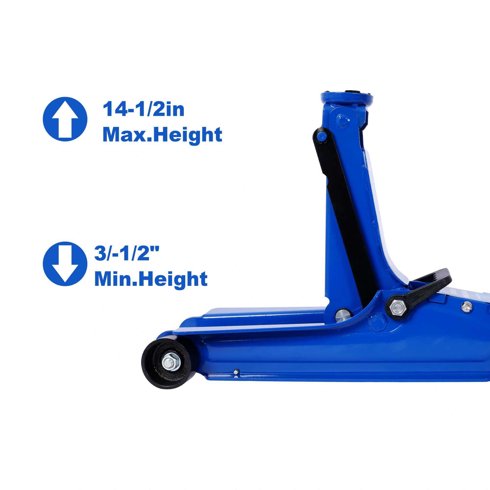 2.5 Ton Low Profile Racing Floor Jack - Heavy Duty Steel, Single Piston Lift Pump, 3.5"-14.5" Lifting Range view 3