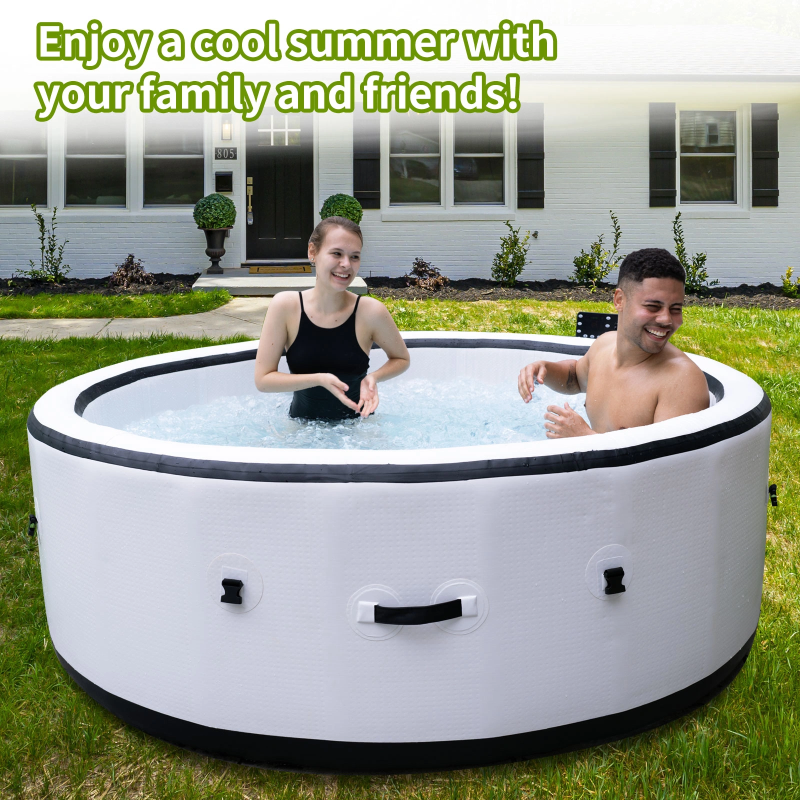 4-6 Person Hot Tub for Outdoor Spa Portable Massage with 150 Air Jets & Thermal Cover | Outdoor Spa Jetted Tub for Patio Garden Poolside (White) view 4
