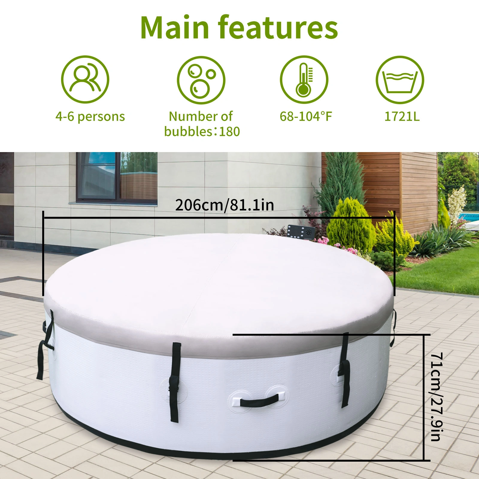 4-6 Person Hot Tub for Outdoor Spa Portable Massage with 150 Air Jets & Thermal Cover | Outdoor Spa Jetted Tub for Patio Garden Poolside (White) view 6