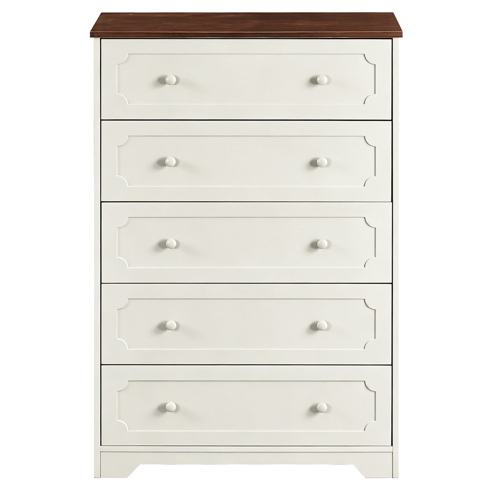5-Drawer Cabinet with Solid Wood Veneer and Paint P2 MDF + P2 Particleboard Storage Cabinet 31.3*15.55*47.24in Dark brown Ceiling Panels + Light Brown Cabinets view 2