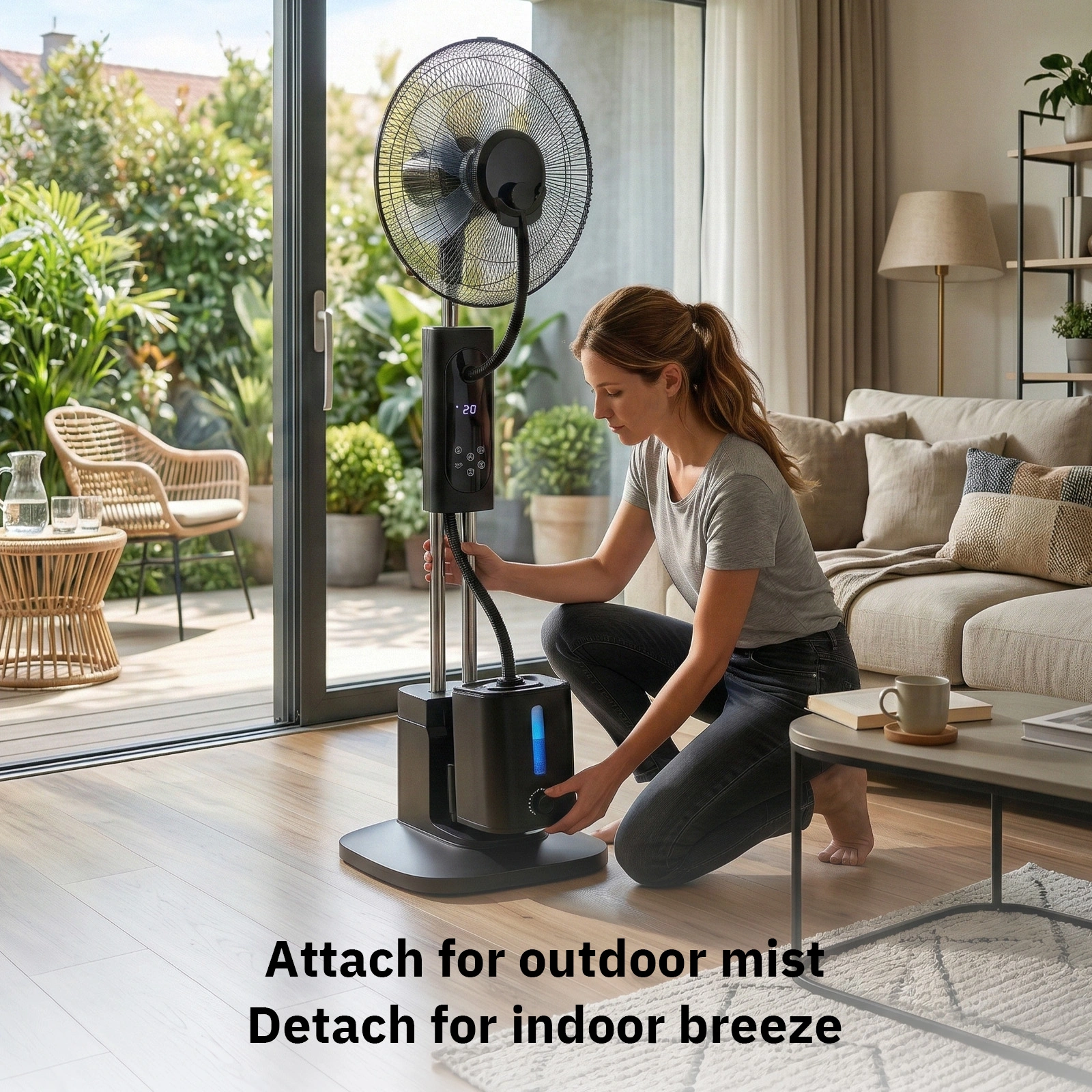 US Standard MH-MF40C Misting Fan, 110V 70W, 16 Inch Household Standing Mist Fan, 2.5L Detachable Water Tank, LED Display, PP Material & Aluminum Motor, Black, Ventilation & Humidification, Touch & Remote Control view 7