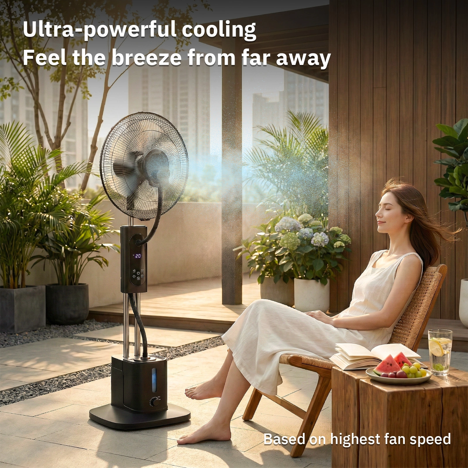 US Standard MH-MF40C Misting Fan, 110V 70W, 16 Inch Household Standing Mist Fan, 2.5L Detachable Water Tank, LED Display, PP Material & Aluminum Motor, Black, Ventilation & Humidification, Touch & Remote Control view 8
