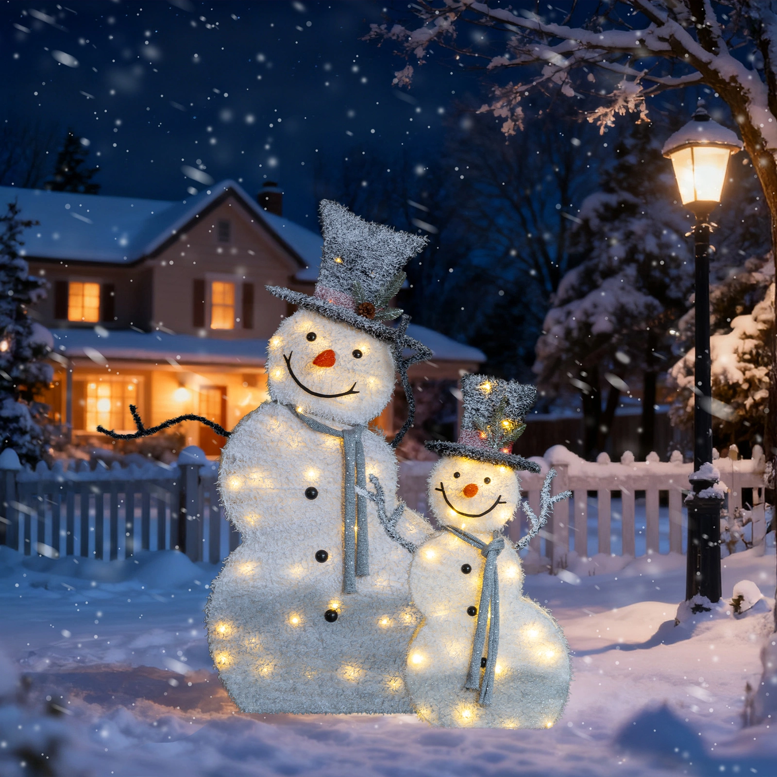 Set of 2 Lighted Snowman with Top Hat Christmas Decorations, Pre-lit 2D Holiday Decor with 80 Warm White LED Lights for Xmas Outdoor Indoor Decor Lighted Holiday Displays view 11