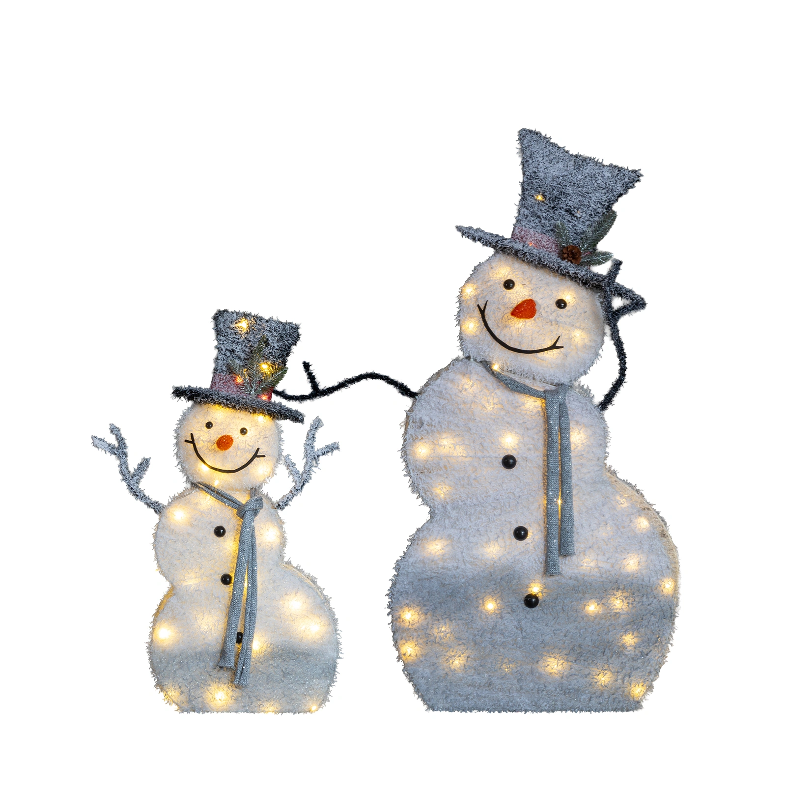 Set of 2 Lighted Snowman with Top Hat Christmas Decorations, Pre-lit 2D Holiday Decor with 80 Warm White LED Lights for Xmas Outdoor Indoor Decor Lighted Holiday Displays view 2