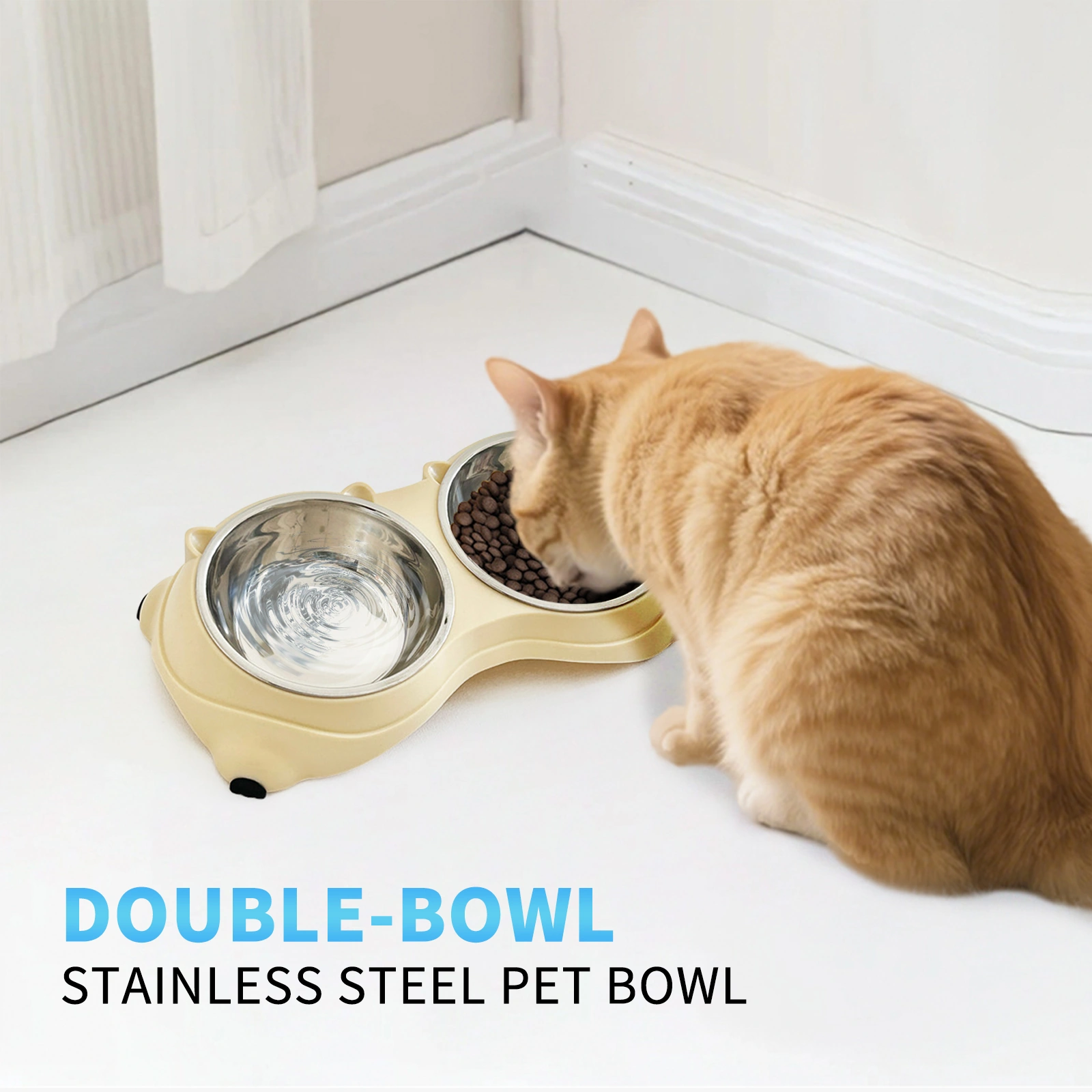 Anti slip base double cat food bowl, pink stainless steel food and water bowl, easy to clean and detachable design, cat and dog pet feeder view 6