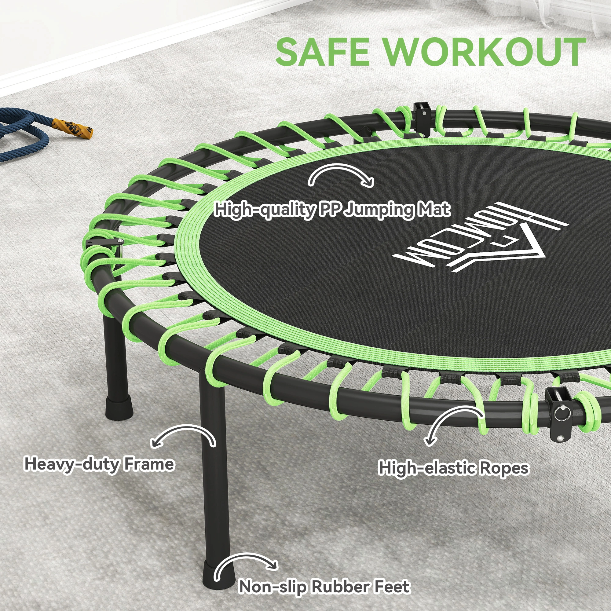 Heavy Duty Exercise Trampoline 400LB, Foldable Fitness Trampoline with Pad & Handle Bars view 5