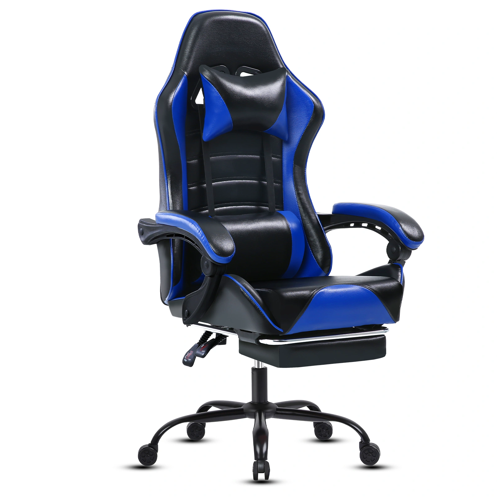 Big and Tall Gaming Chair with Footrest, Ergonomic PU Leather Office Chair, Adjustable Reclining Desk Chair 360° Swivel with Wheels, for Adults, Blue