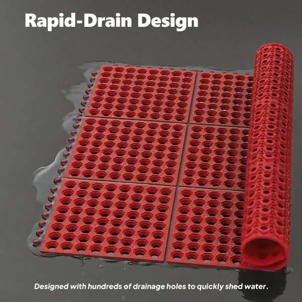 1PC Red Rubber Anti-Fatigue Kitchen Mat, 90x90x1.2cm, Thick Non-Slip Floor Mat view 6