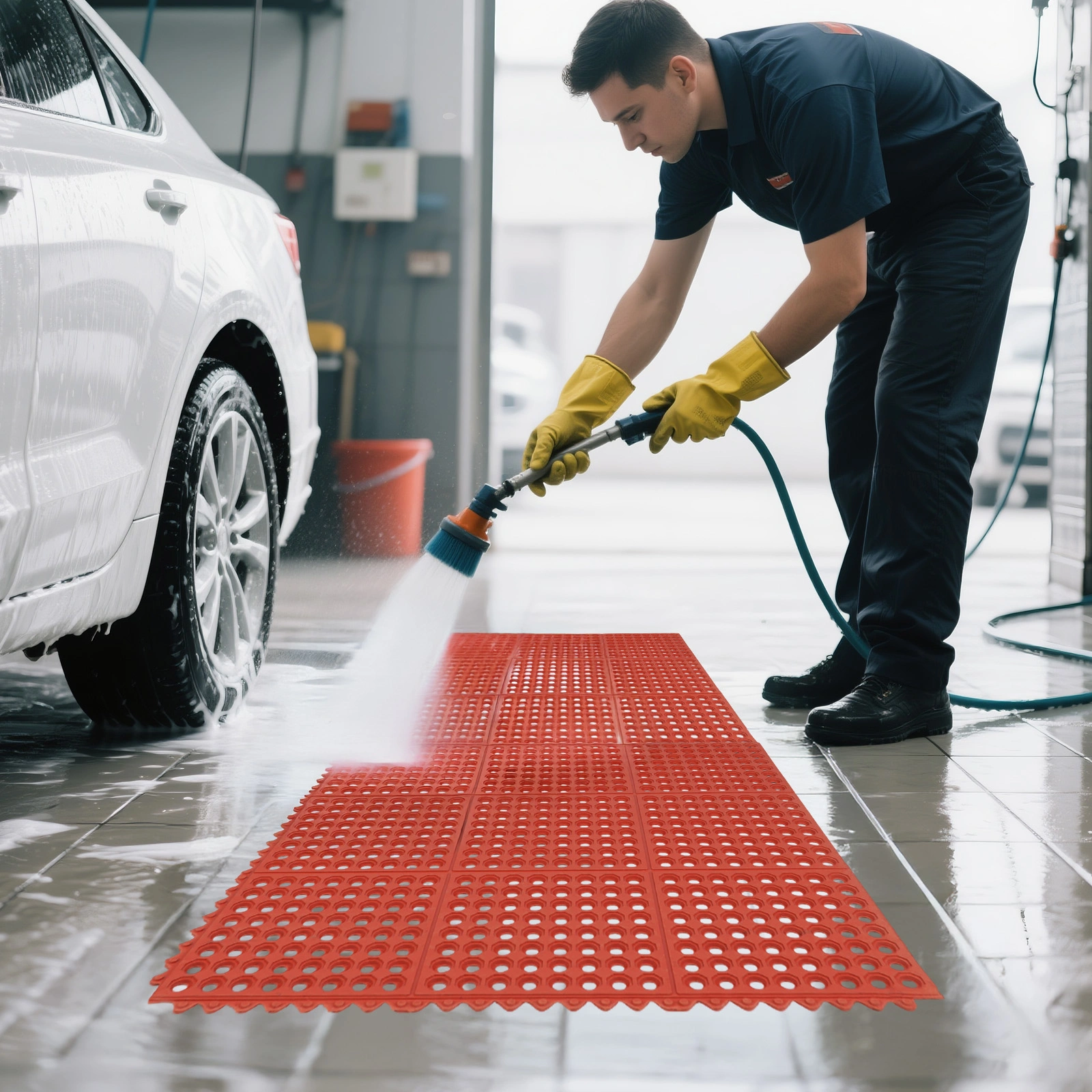 1PC Red Rubber Anti-Fatigue Kitchen Mat, 90x90x1.2cm, Thick Non-Slip Floor Mat view 10