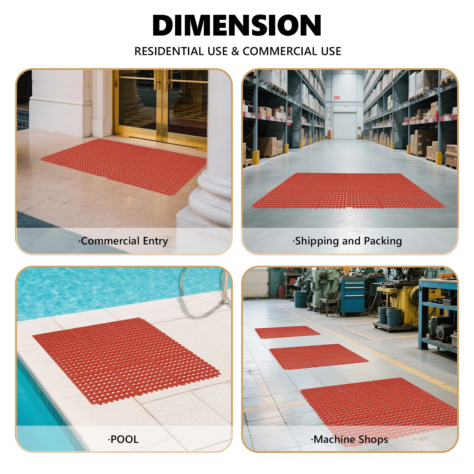 1PC Red Rubber Anti-Fatigue Kitchen Mat, 90x90x1.2cm, Thick Non-Slip Floor Mat view 5
