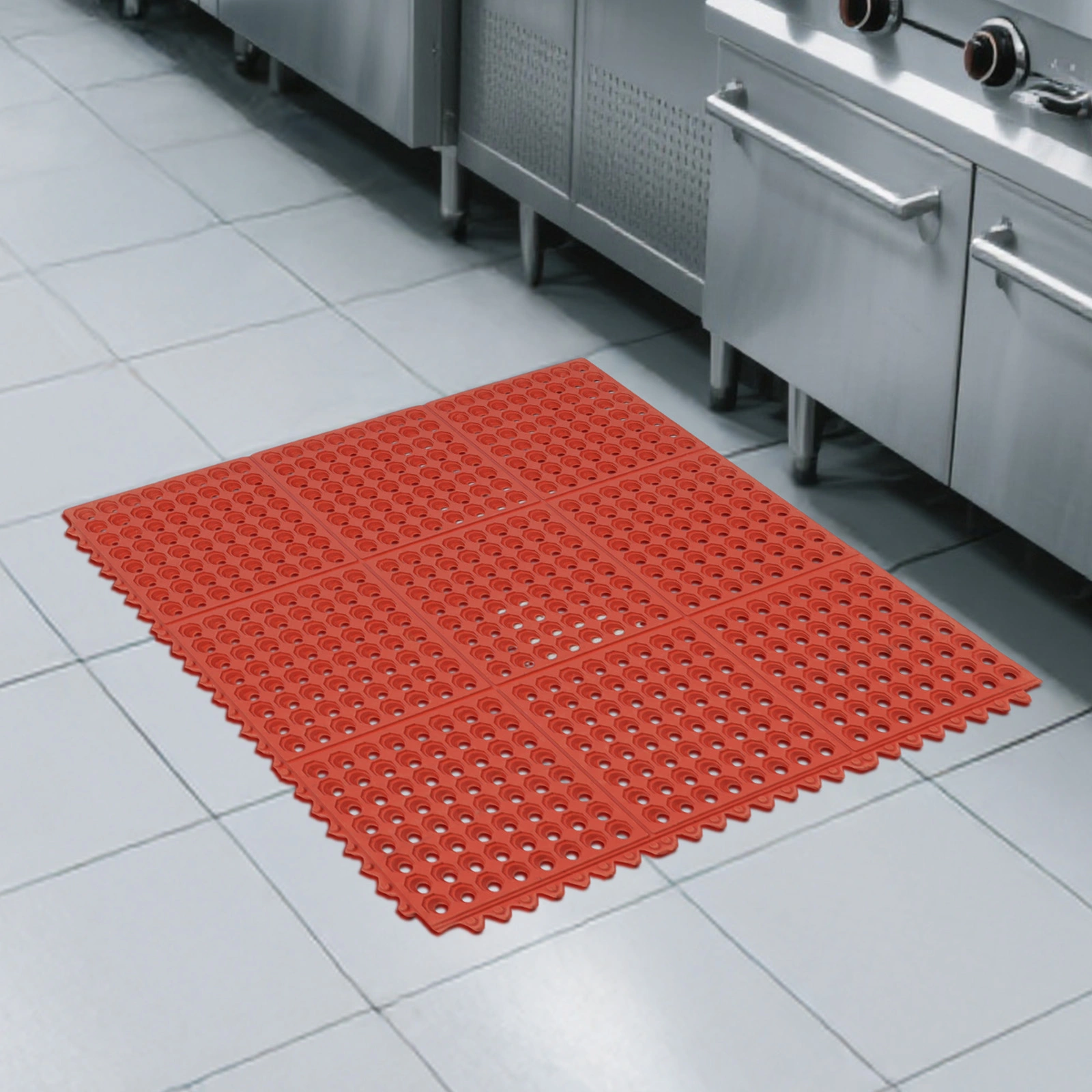 1PC Red Rubber Anti-Fatigue Kitchen Mat, 90x90x1.2cm, Thick Non-Slip Floor Mat view 7