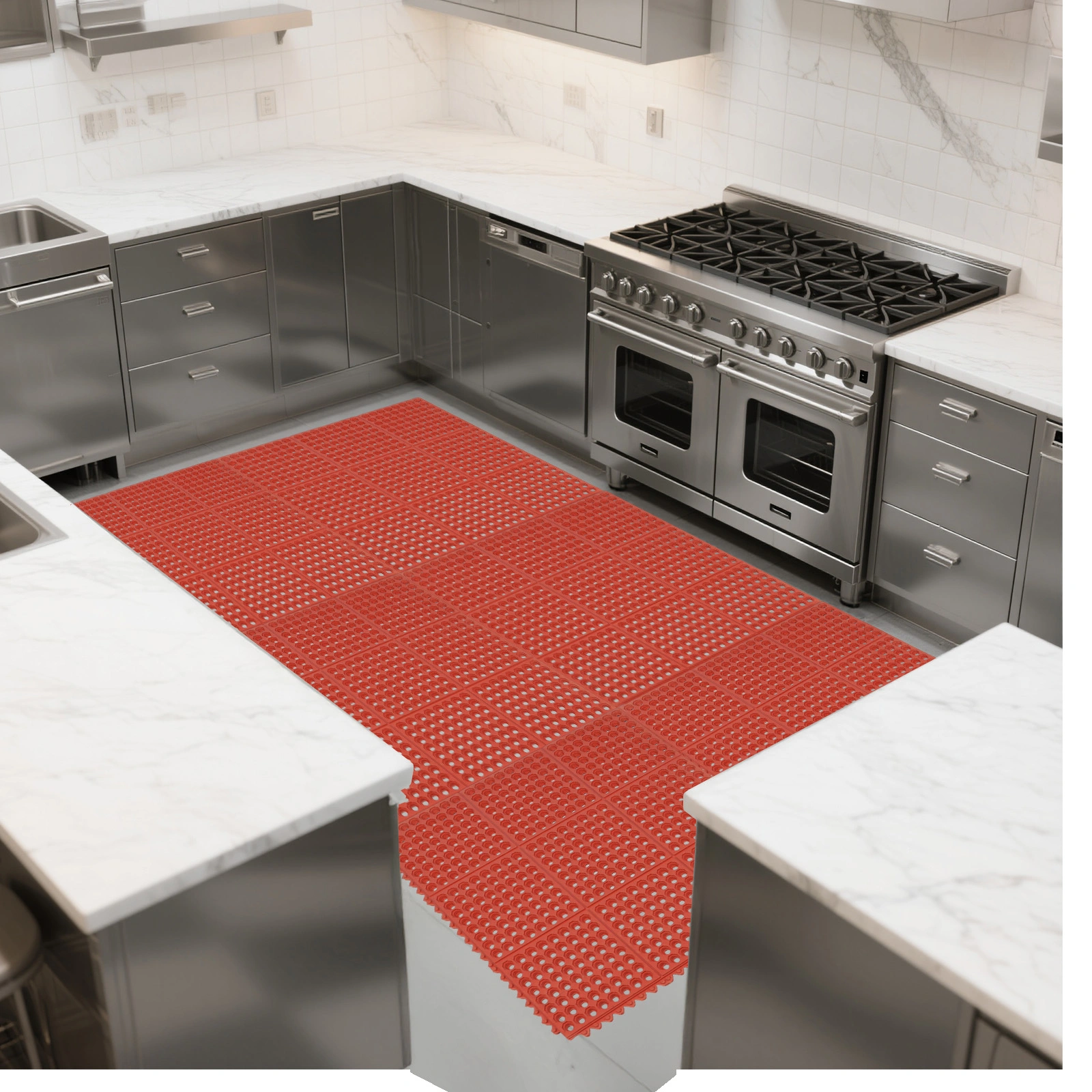 1PC Red Rubber Anti-Fatigue Kitchen Mat, 90x90x1.2cm, Thick Non-Slip Floor Mat view 8