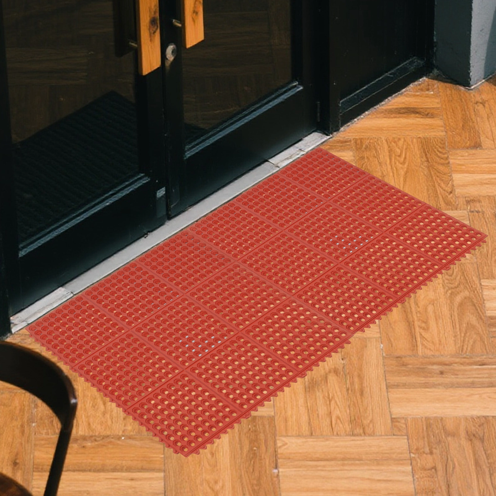 1PC Red Rubber Anti-Fatigue Kitchen Mat, 90x90x1.2cm, Thick Non-Slip Floor Mat view 9