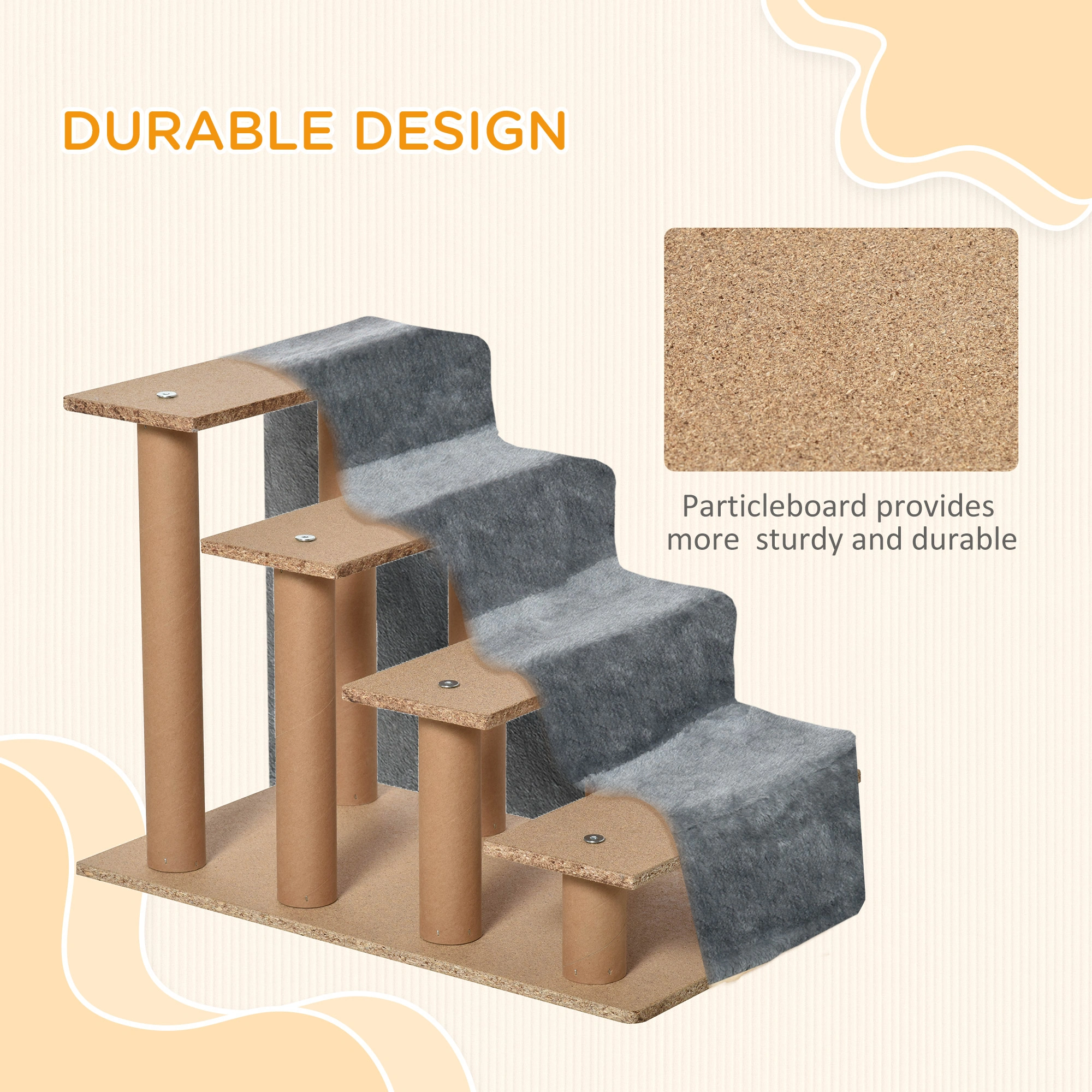 Pet Stairs for Small Dogs, 4-Step Foldable Pet Steps with Washable Cover, Quiet Carpeted Non-Slip Pet Ramp