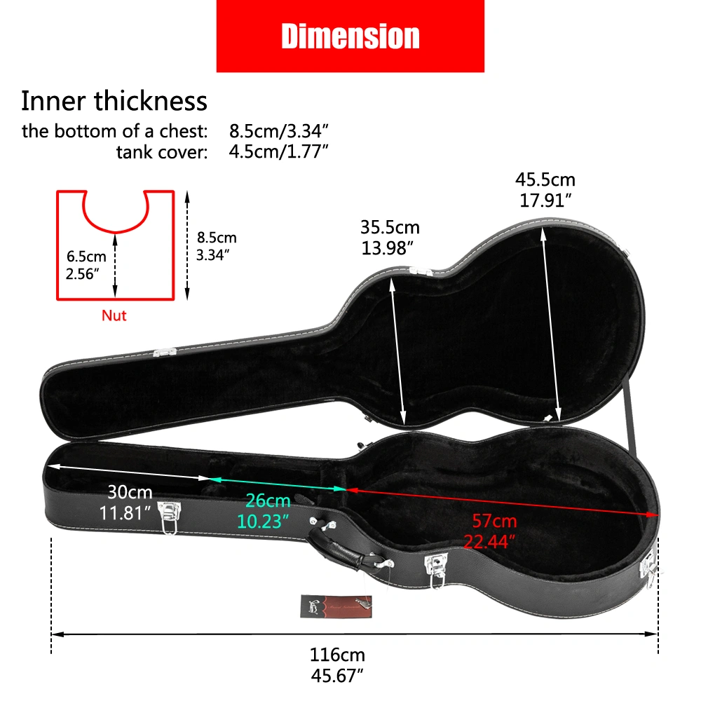 High-End Fine-Grain PU Leather Hard Case for 335 Style Semi-Hollow & Hollowbody Electric Guitar view 22