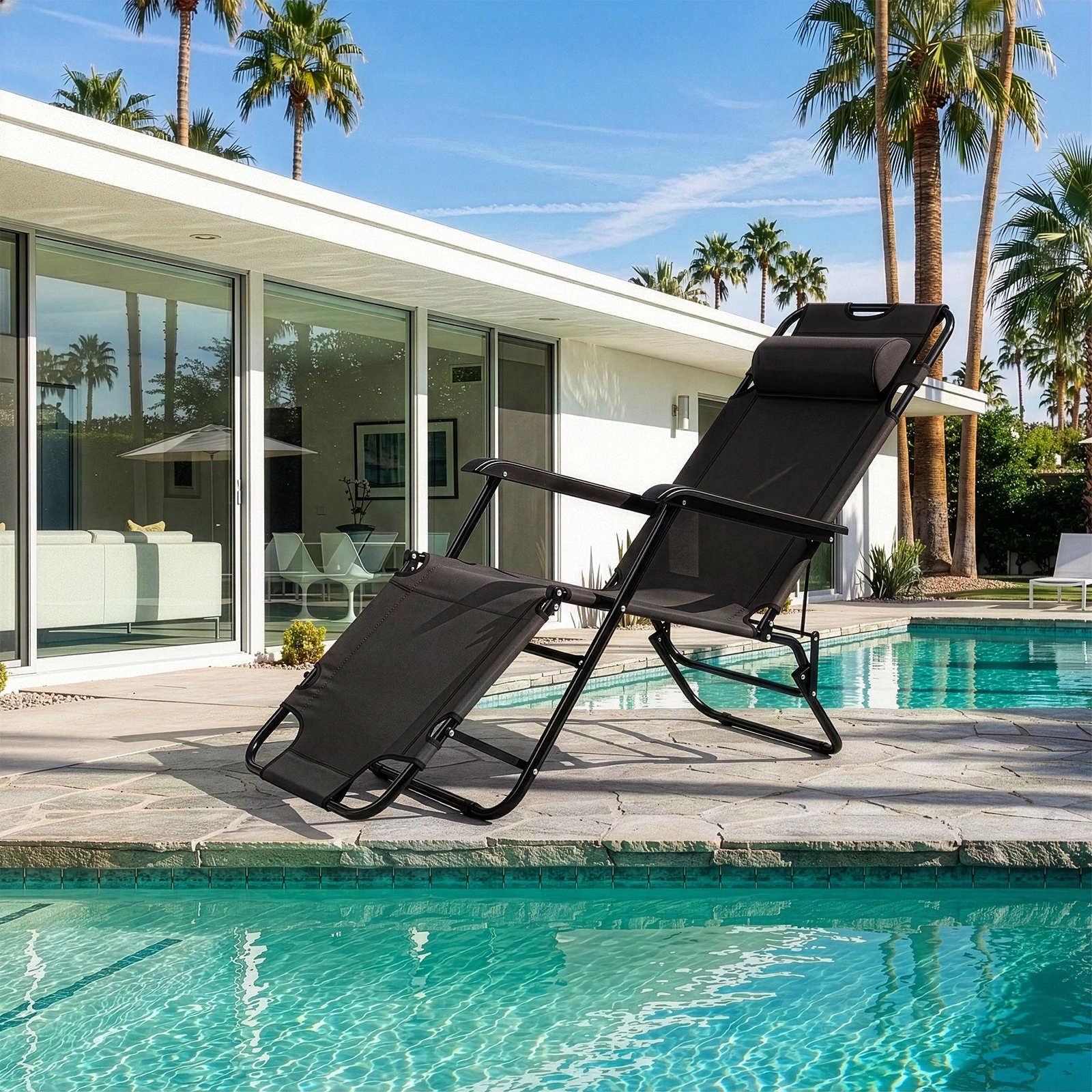 Portable Dual Purposes Extendable Folding Reclining Chair Black view 11