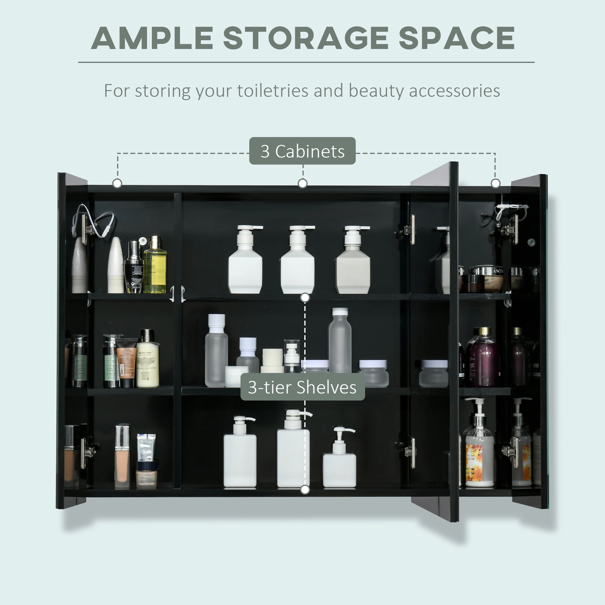 Bathroom Cabinet with Mirror, Wall-Mounted Vanity Storage Organizer with Shelf, White view 3