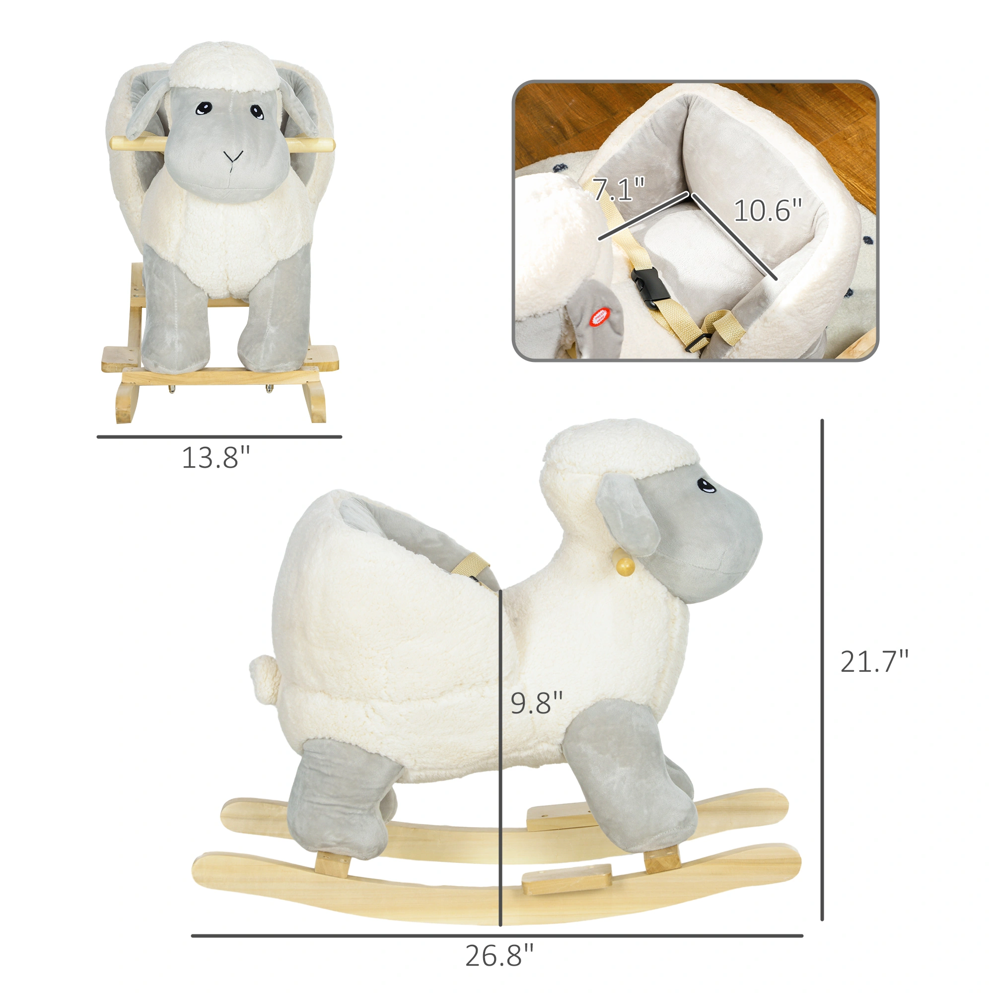 Wooden Kids Rocking Horse, Musical Glowing Ride On Toy for Toddlers & Children, Indoor Outdoor view 2
