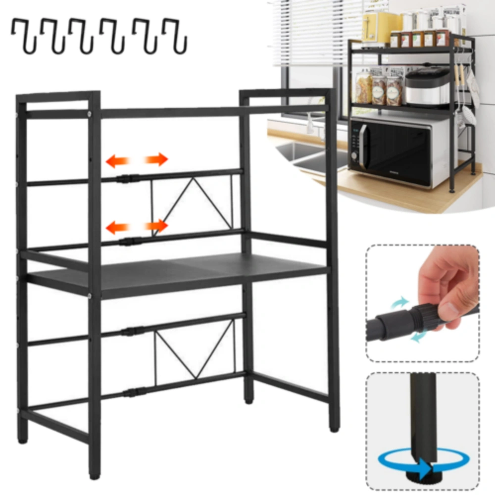 3-Tier Pull-Out Microwave Corner Shelf, Expandable Lazy Susan Rotating Organizer Rack for Kitchen Counter, Appliance Storage
