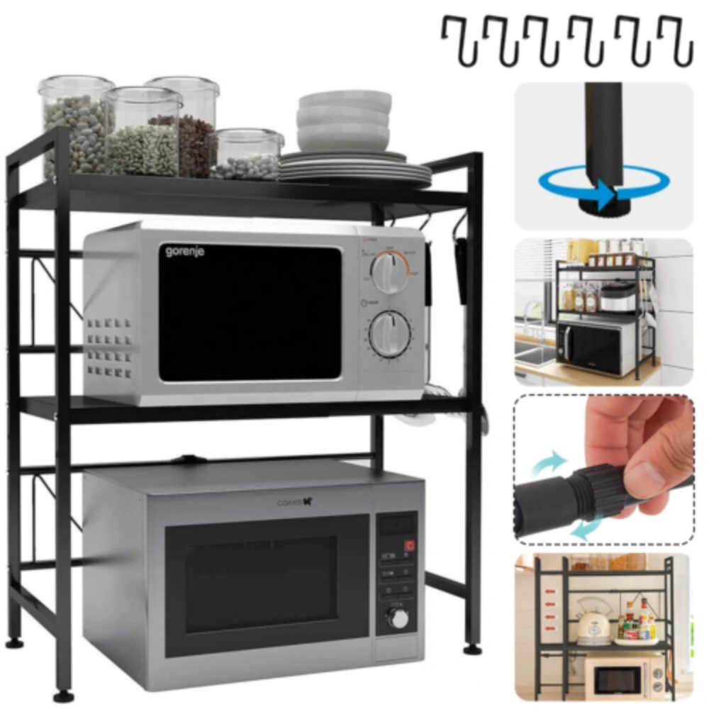 3-Tier Pull-Out Microwave Corner Shelf, Expandable Lazy Susan Rotating Organizer Rack for Kitchen Counter, Appliance Storage view 5