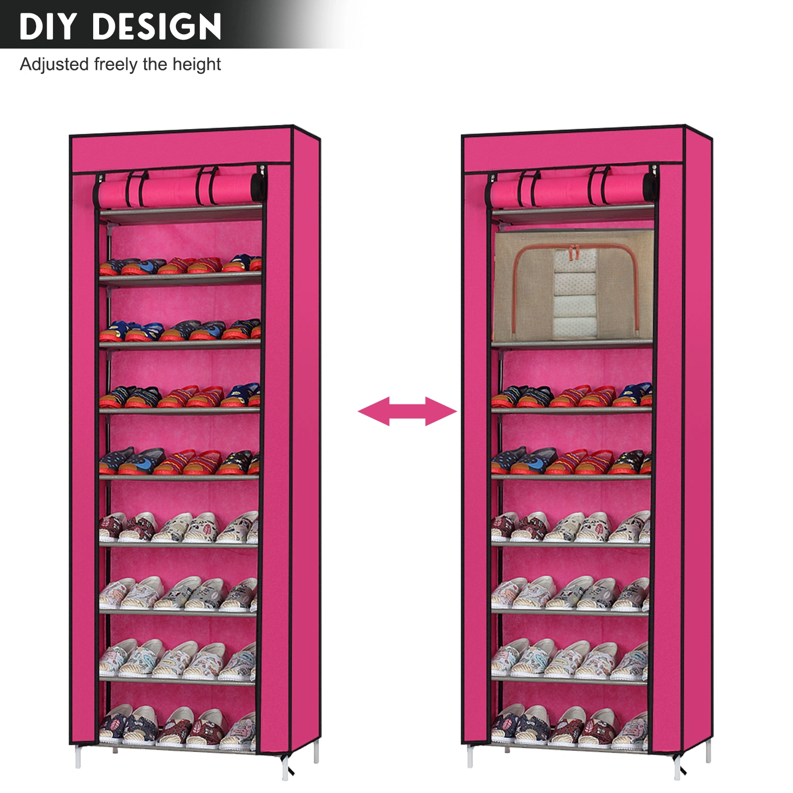 9-Tier Non-Woven Fabric Shoe Rack, Rose Red - Space-Saving Multi-Layer Shoe Organizer for Entryway, Closet view 3