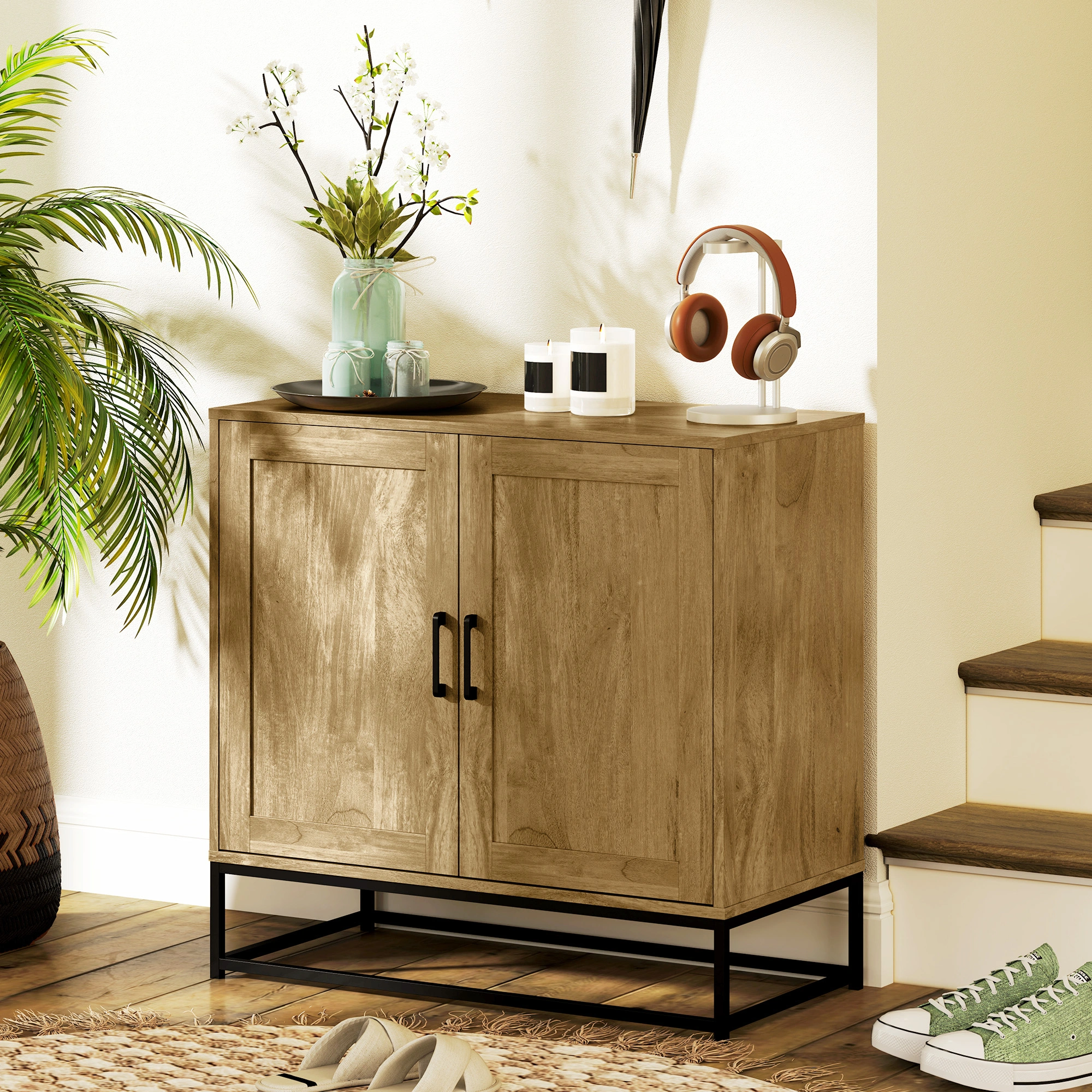 Kitchen Storage Cabinet with Drawers, Freestanding Cupboard with Doors, Grey