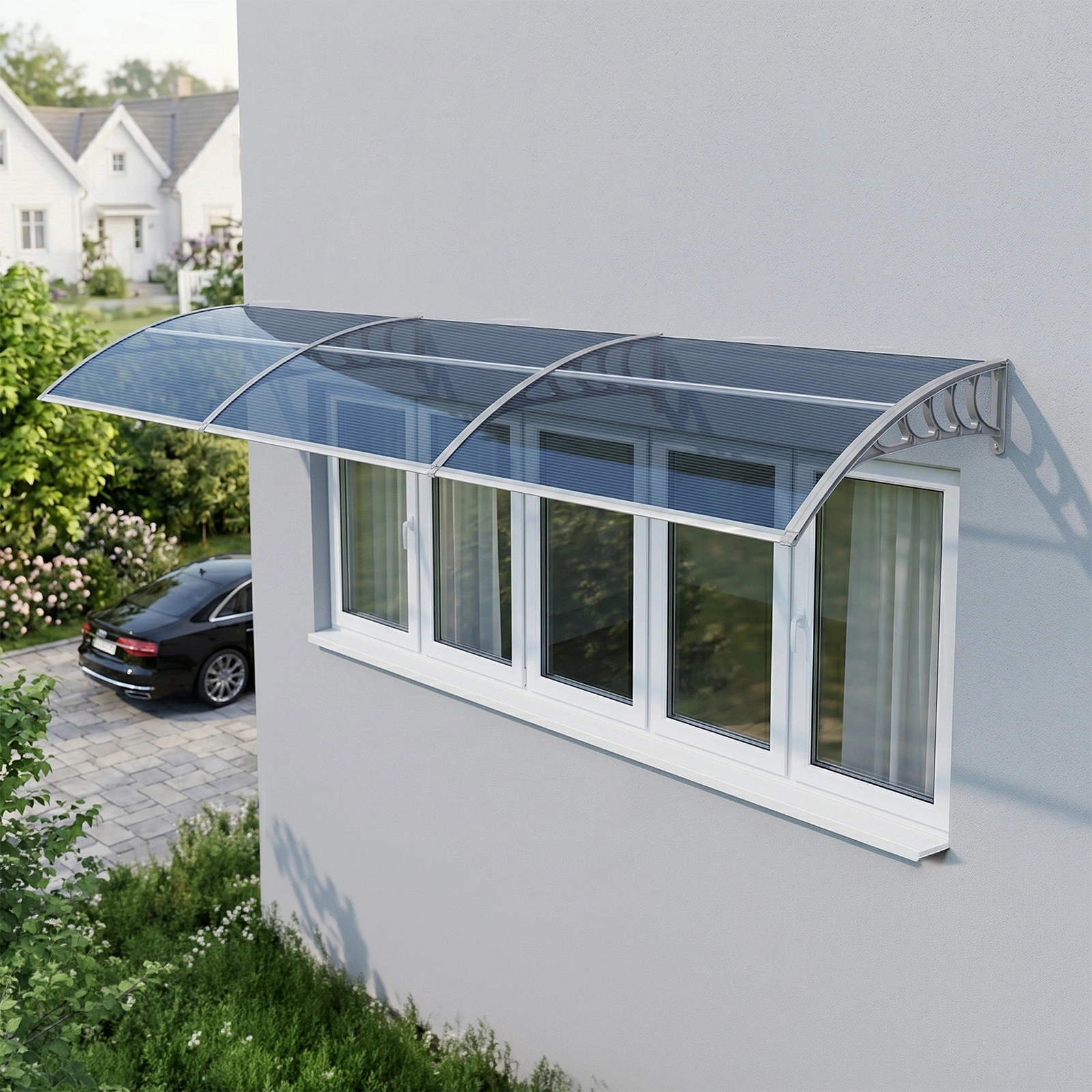 Awning for Door Entrance Window, 38x120 Inch Window Canopy Exterior, UV Rain Snow Protection for House Porch Patio Deck, Gray Bracket & Gray Blue Board view 10