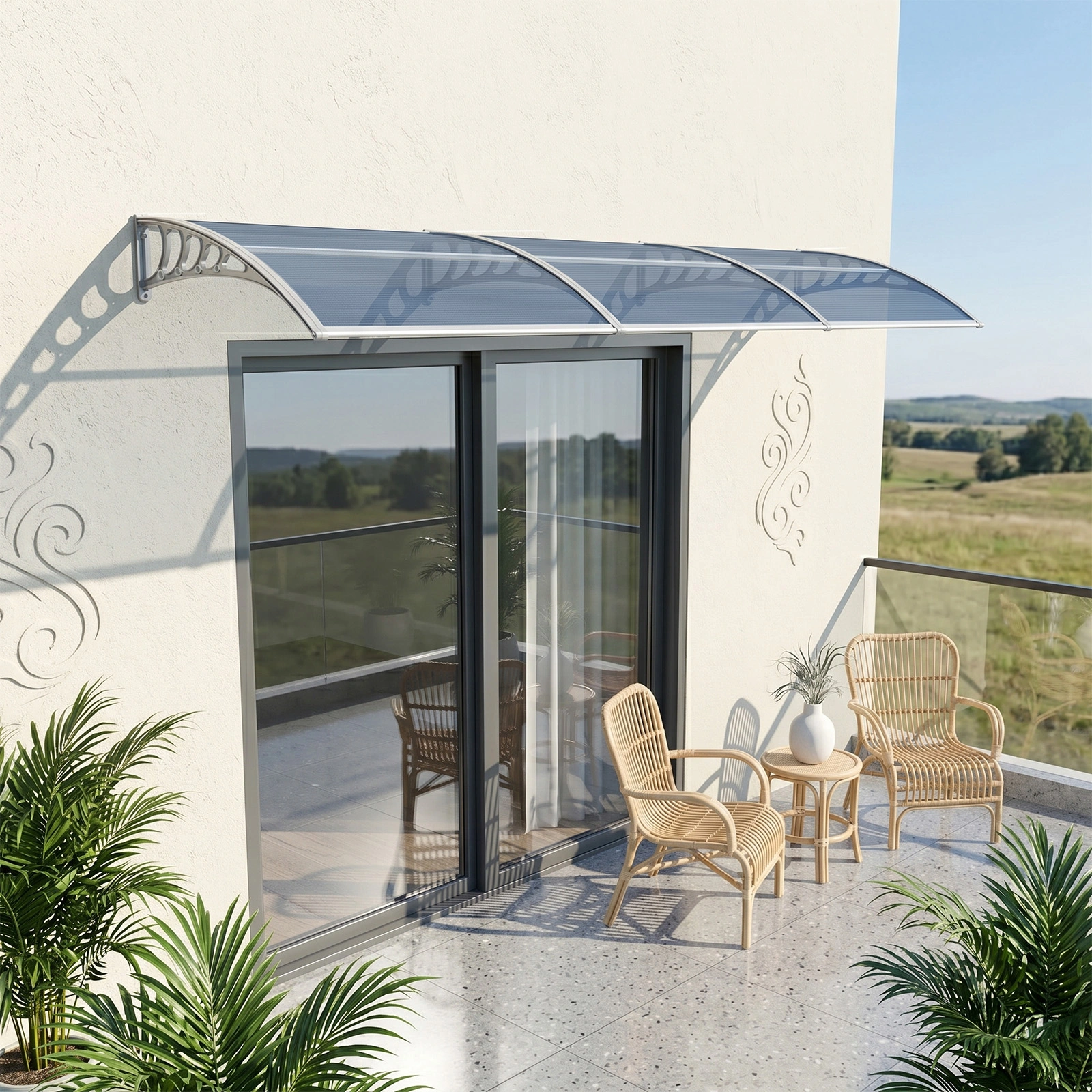 Awning for Door Entrance Window, 38x120 Inch Window Canopy Exterior, UV Rain Snow Protection for House Porch Patio Deck, Gray Bracket & Gray Blue Board view 11