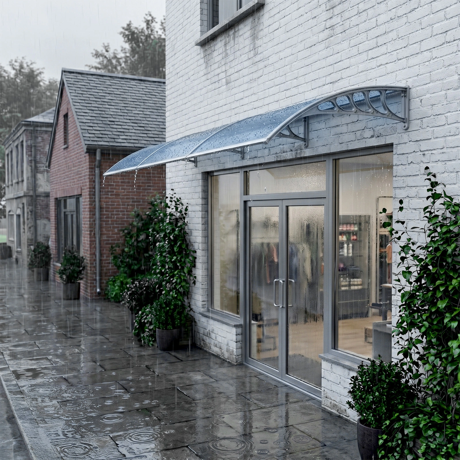 Awning for Door Entrance Window, 38x120 Inch Window Canopy Exterior, UV Rain Snow Protection for House Porch Patio Deck, Gray Bracket & Gray Blue Board view 14