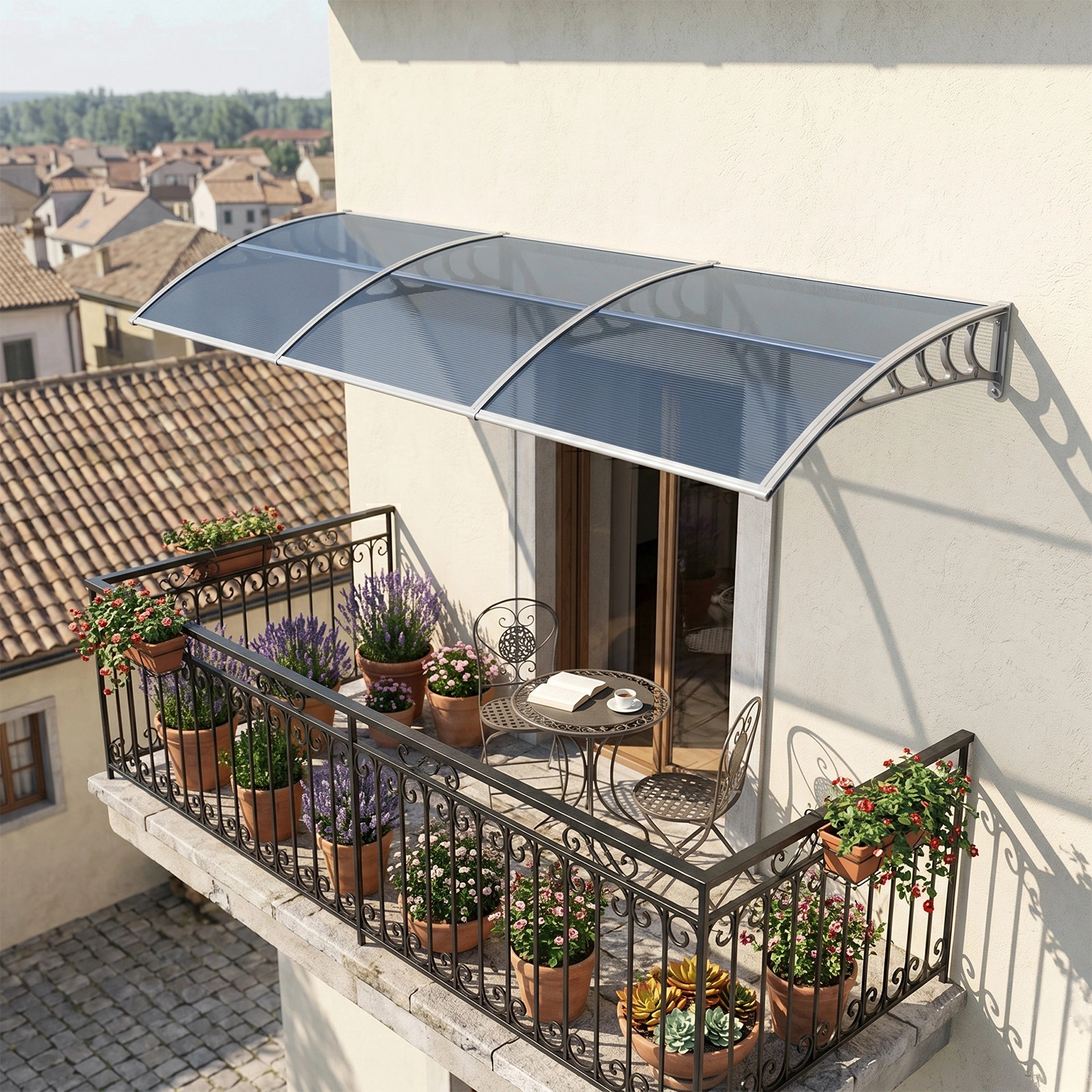 Awning for Door Entrance Window, 38x120 Inch Window Canopy Exterior, UV Rain Snow Protection for House Porch Patio Deck, Gray Bracket & Gray Blue Board view 16