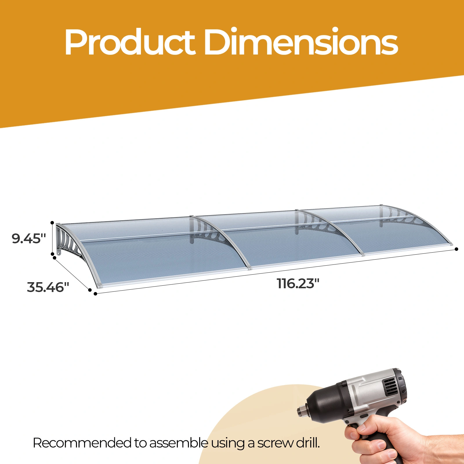 Awning for Door Entrance Window, 38x120 Inch Window Canopy Exterior, UV Rain Snow Protection for House Porch Patio Deck, Gray Bracket & Gray Blue Board view 8