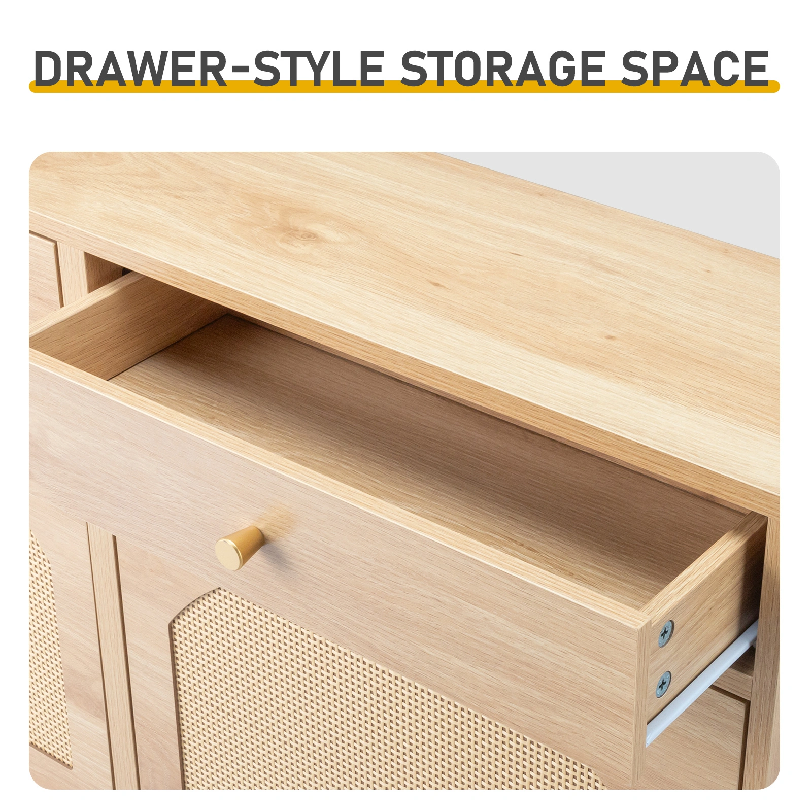 Rattan-front shoe cabinet with 2 drawers and 4 flip-down compartments, made of particleboard, 105*24*110cm, natural wood color view 8