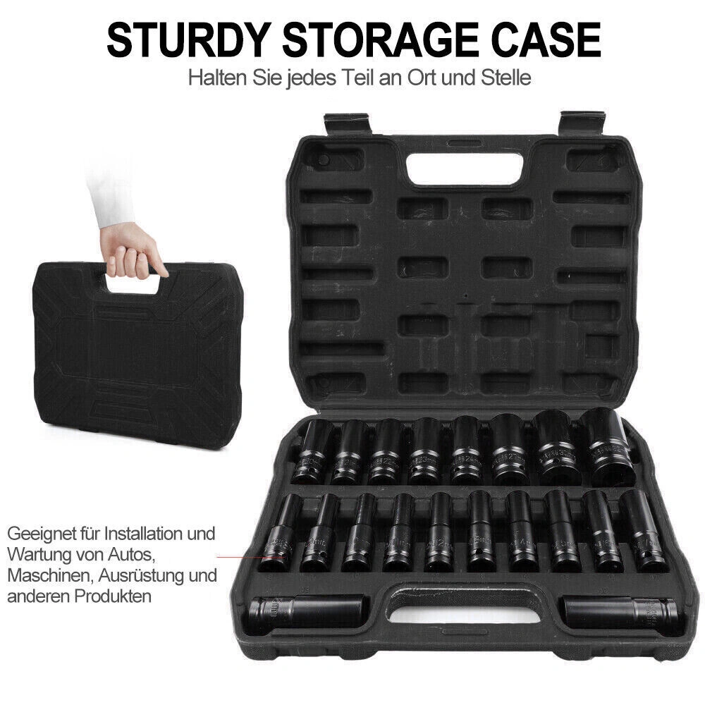 20pc Deep Impact Socket Set 1/2 Drive 8-32mm Metric Chrome Steel Ratchet Wrench Tool Kit Lifetime Warranty UK view 2