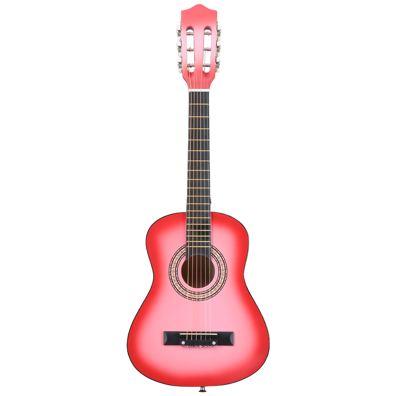 Pink 30-inch acoustic guitar with pick, strings, capo, gig bag, tuner and shoulder strap