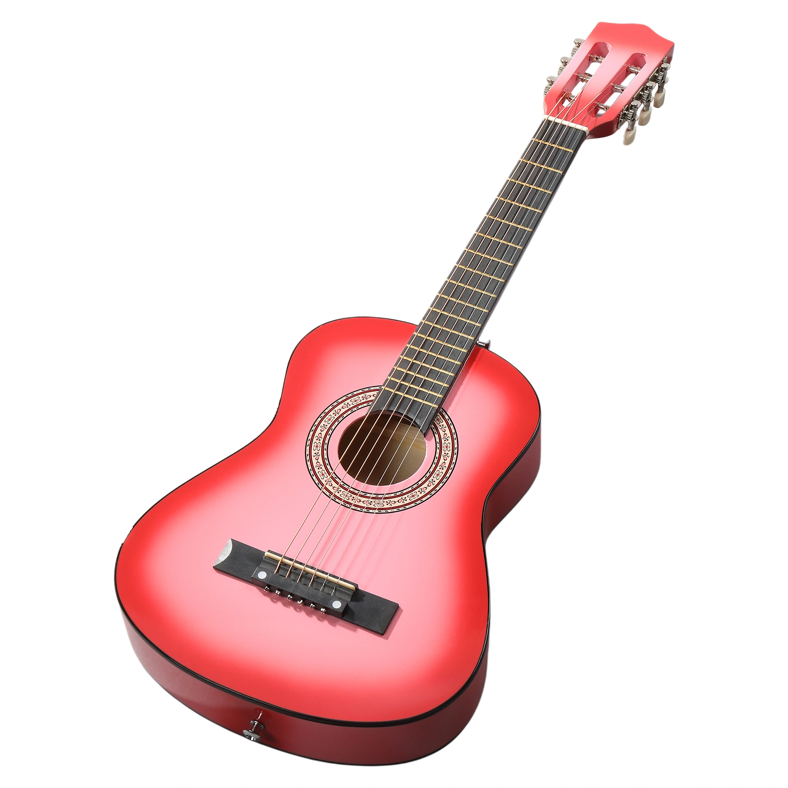 Pink 30-inch acoustic guitar with pick, strings, capo, gig bag, tuner and shoulder strap view 8