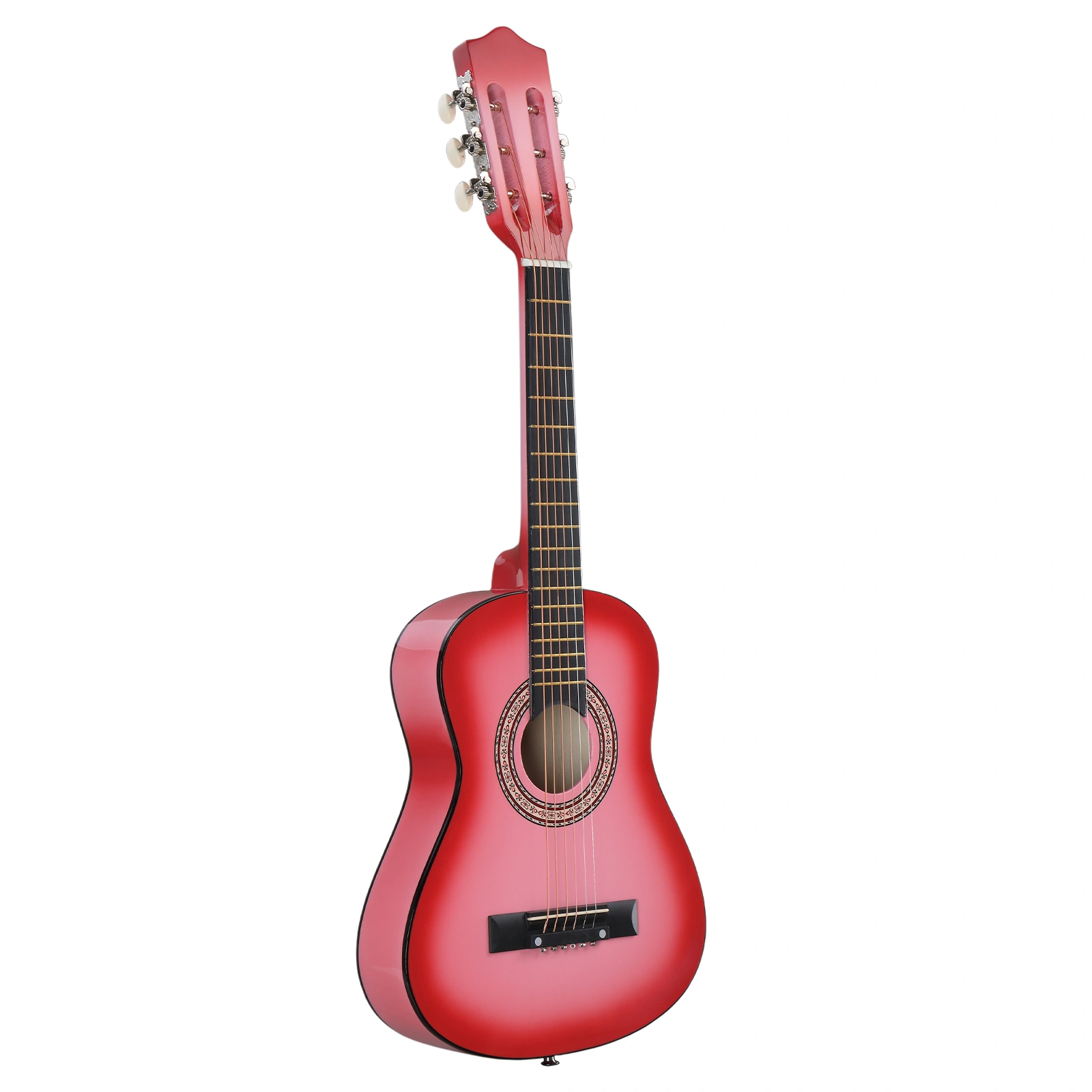 Pink 30-inch acoustic guitar with pick, strings, capo, gig bag, tuner and shoulder strap view 9