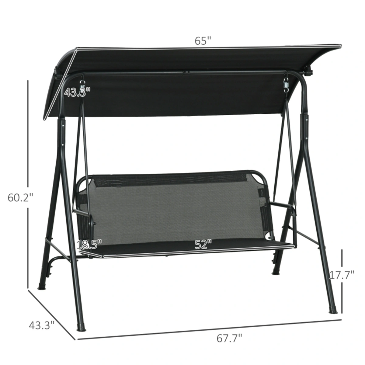 3-Seat Outdoor Patio Swing Chair, Black Wicker 3-Person Cushioned Swing Bench for Garden Porch Deck, Weather-Resistant view 3