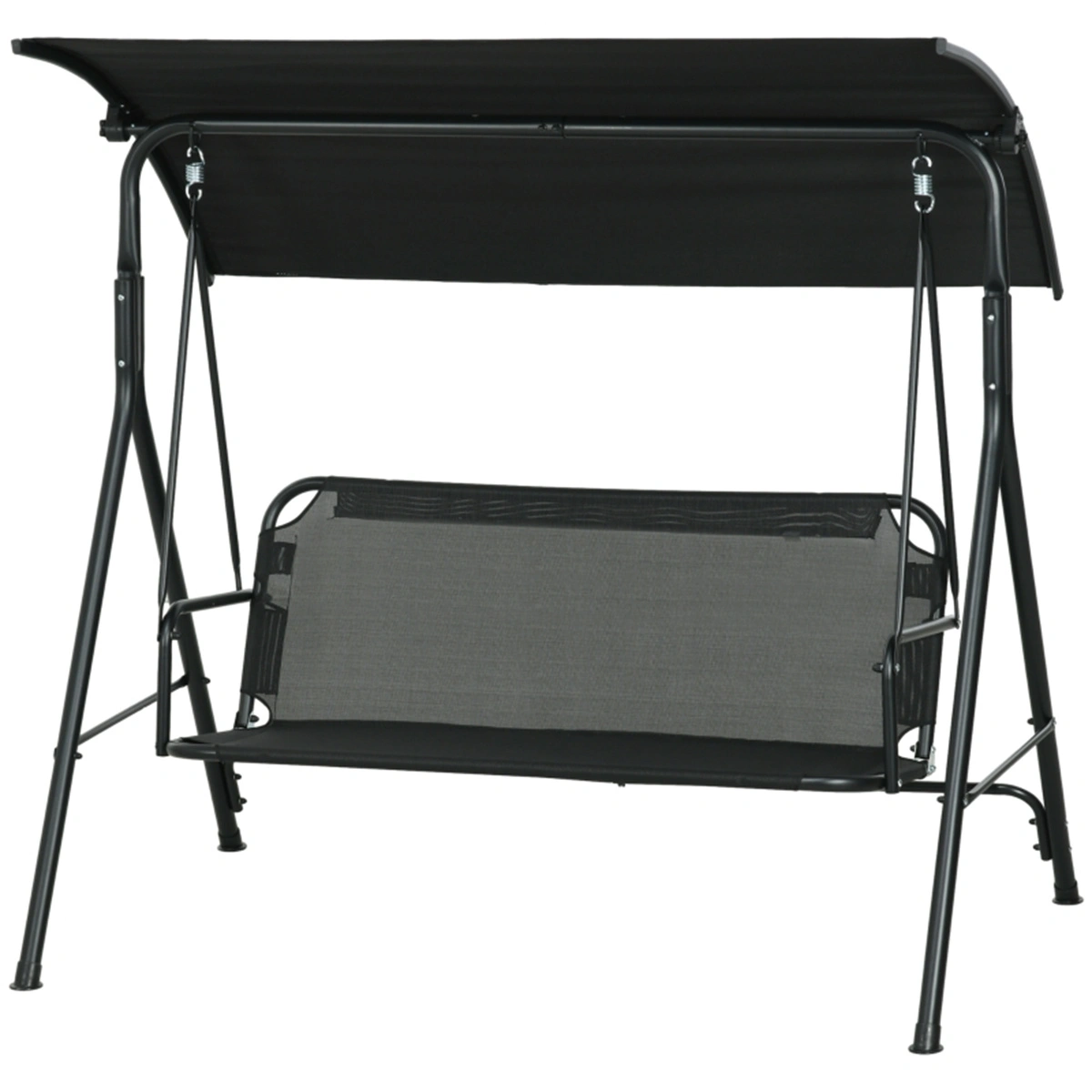 3-Seat Outdoor Patio Swing Chair, Black Wicker 3-Person Cushioned Swing Bench for Garden Porch Deck, Weather-Resistant view 4
