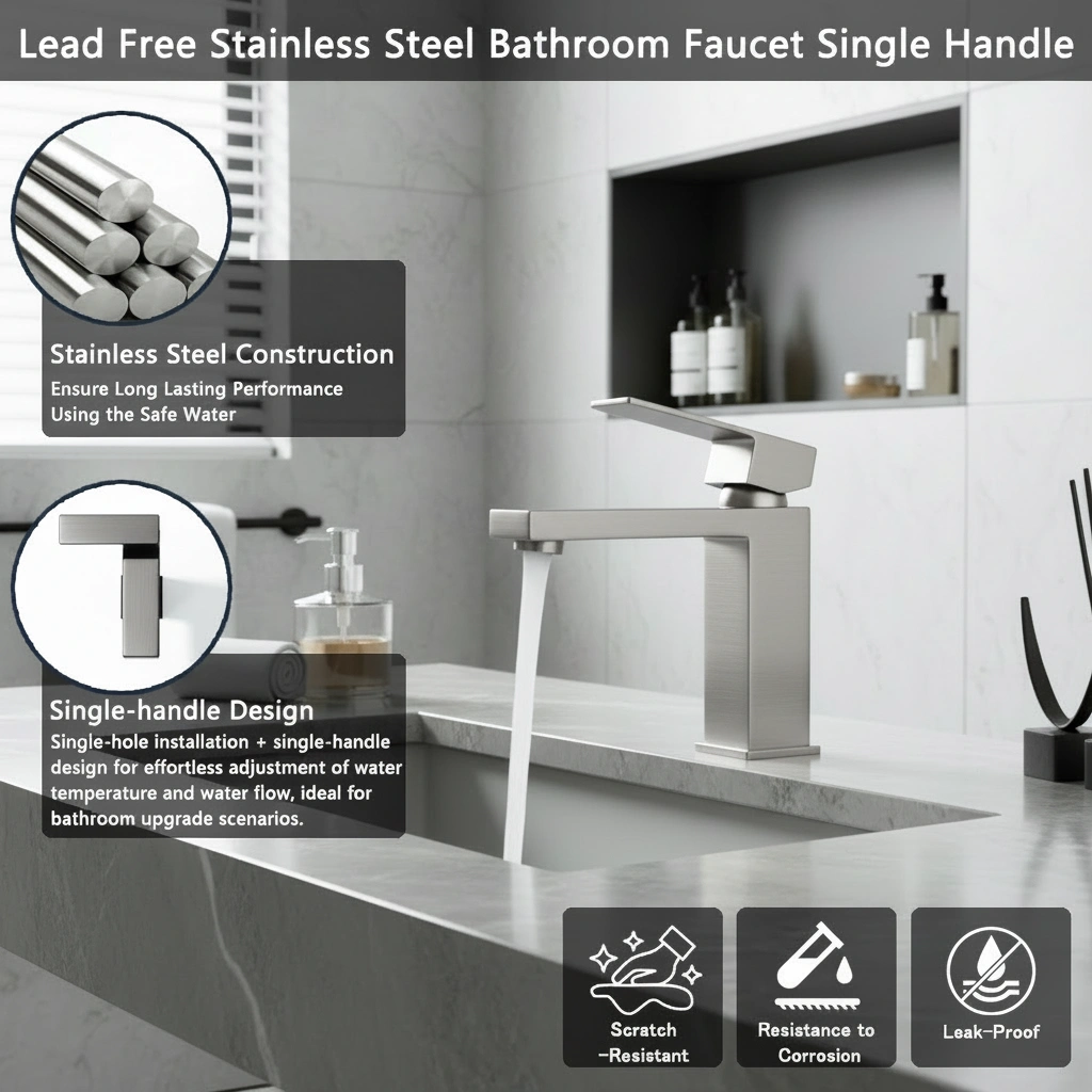 Single Handle Bathroom Faucet Lavatory Faucet Stainless Steel Single Hole-T20, Brushed Nickel[Unable ship on weekends, TK/TEMU only for pickup, only TX10643 warehouse supports GOFO] view 8