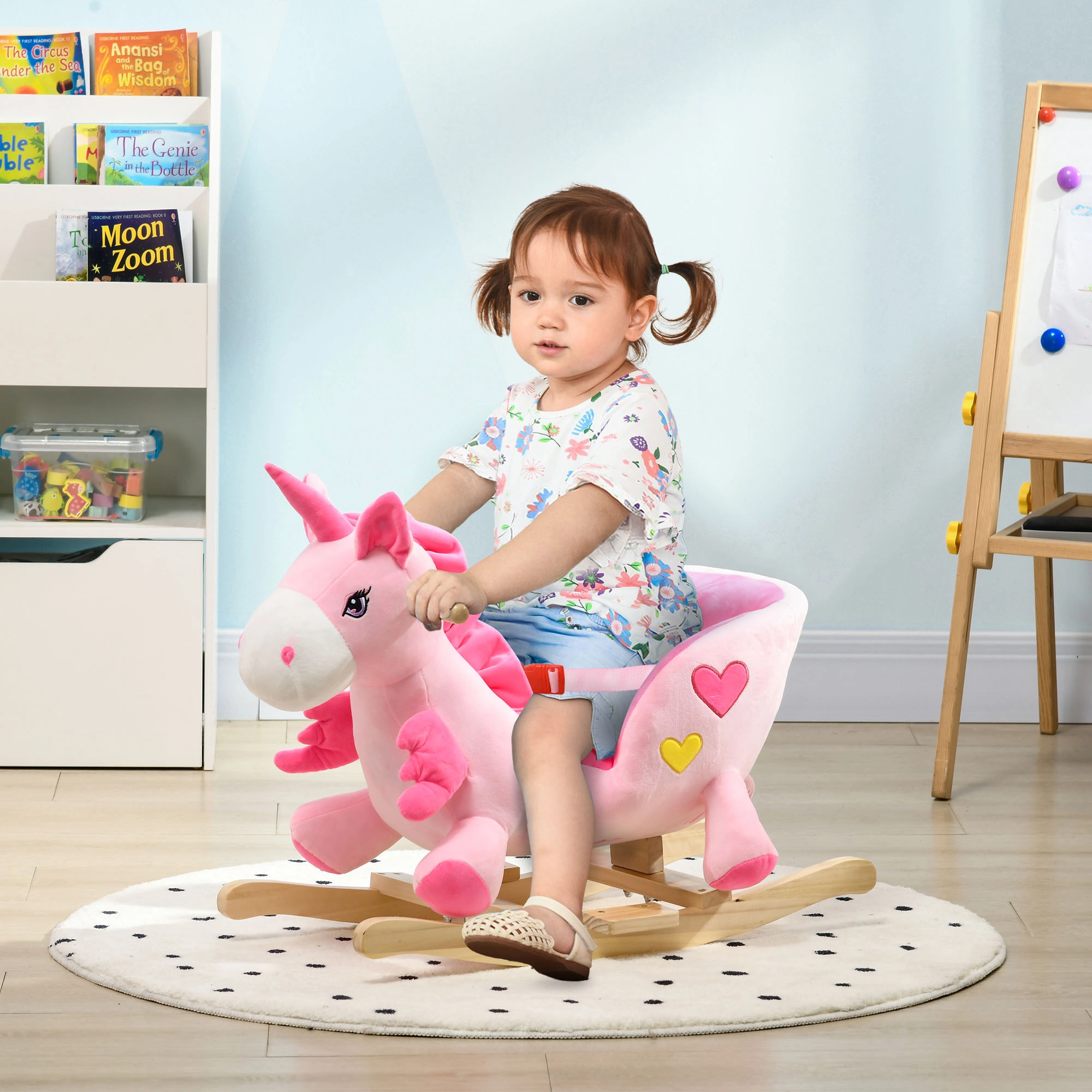 Kids Rocking Horse Toy for Toddlers, Wooden Rider Pony with Music & Lights