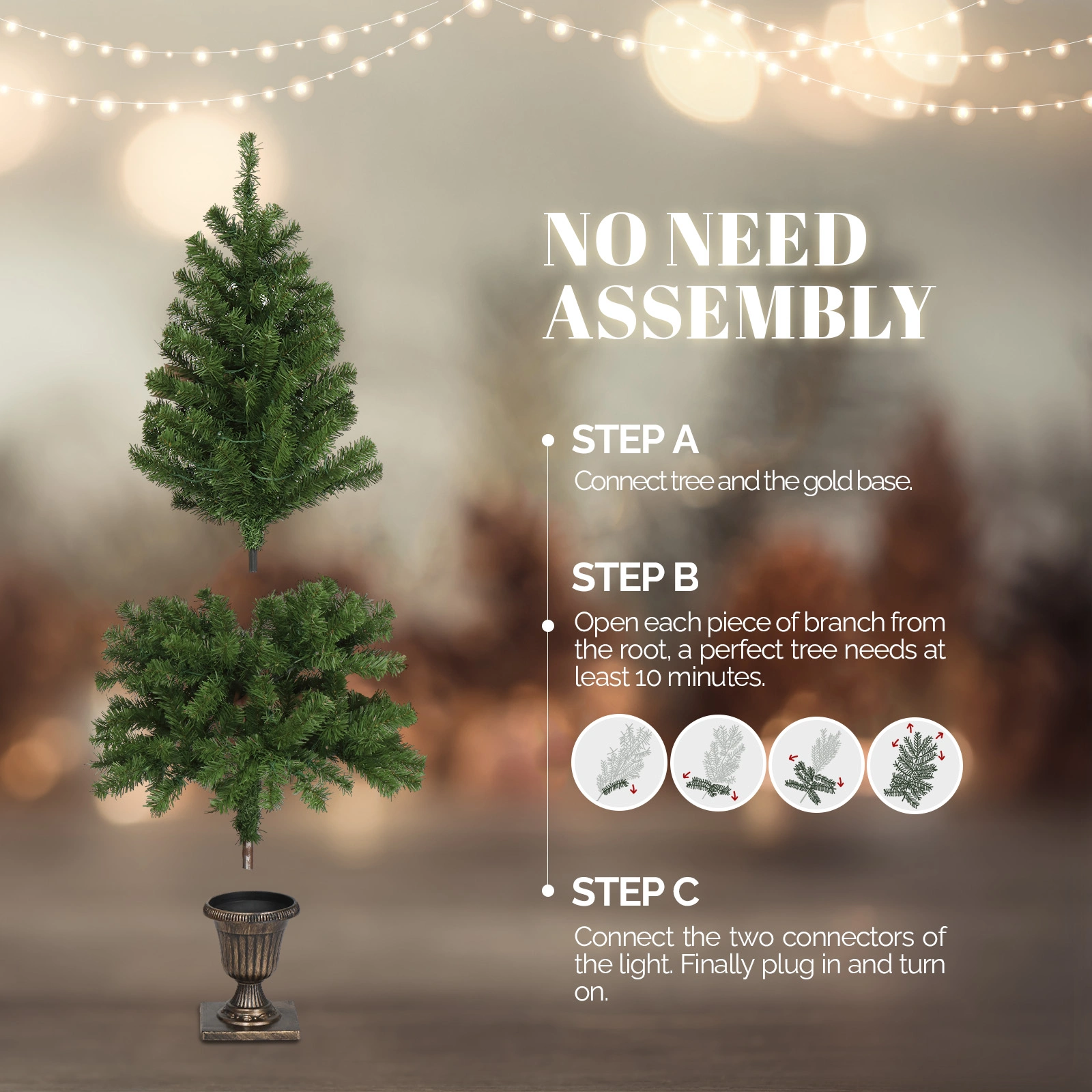 4FT Pre-Lit Artificial Christmas Tree with Trophy Base, Potted Xmas Tree, 120 Warm Lights, 211 Branch Tips, Remote Control, Green Holiday Decor for Home Office Party view 3