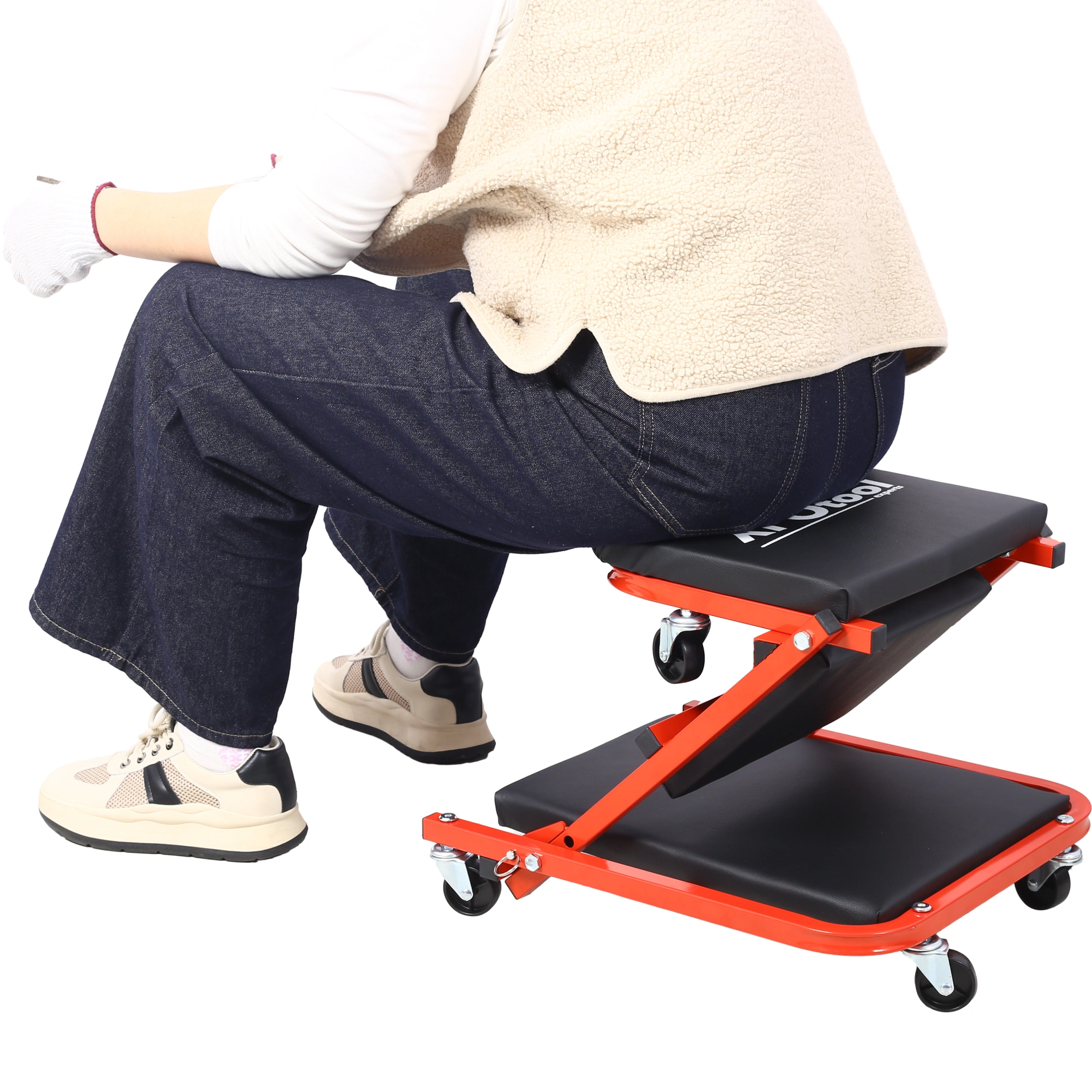 Mechanic Creeper 36" Z-Seat, 300 lb Low Profile Shop Crawler with 6 Smooth Wheels, Red 2-in-1 Garage Tool Cart Seat Gift view 16