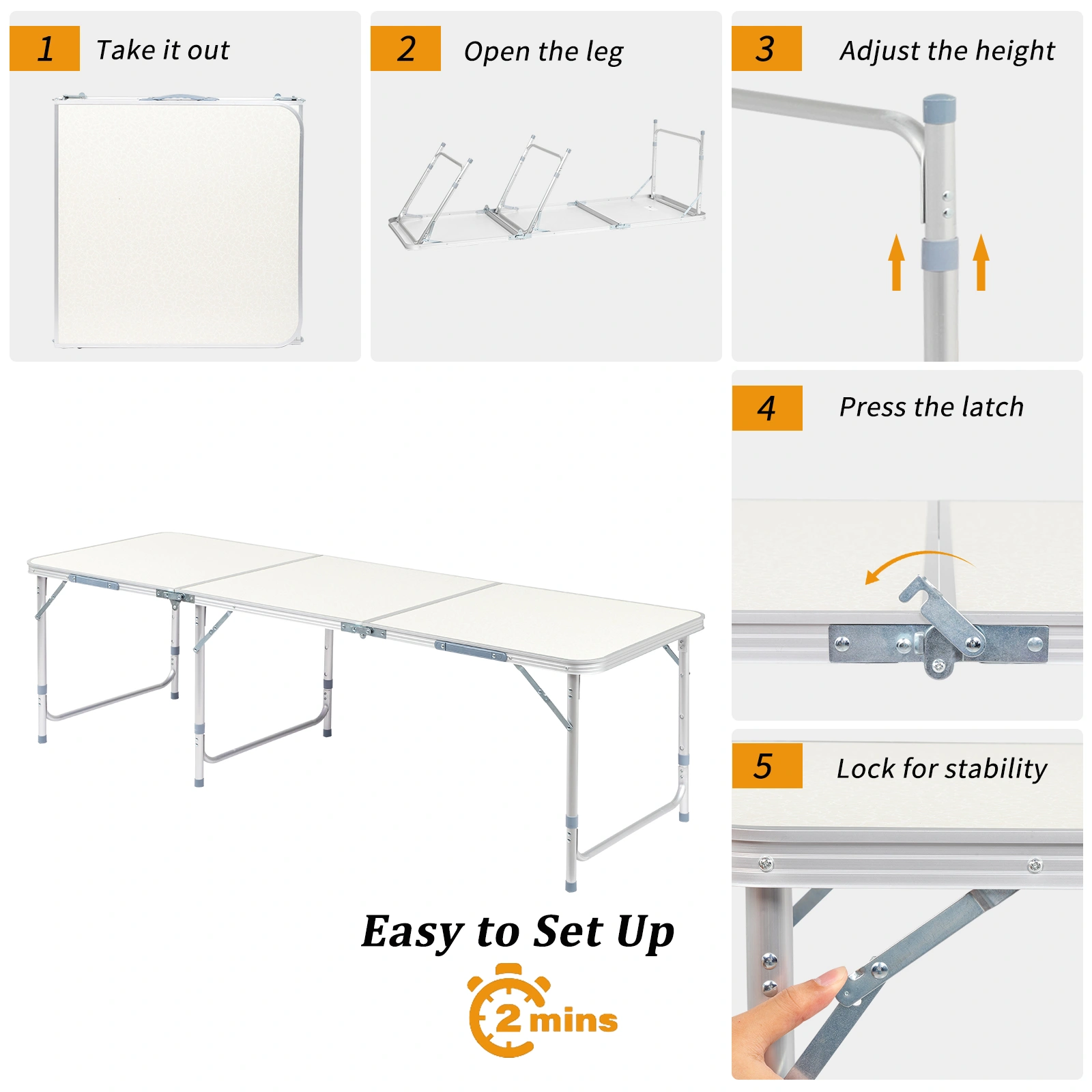 180 x 60 x 70cm Aluminum Alloy Folding Table White view 17