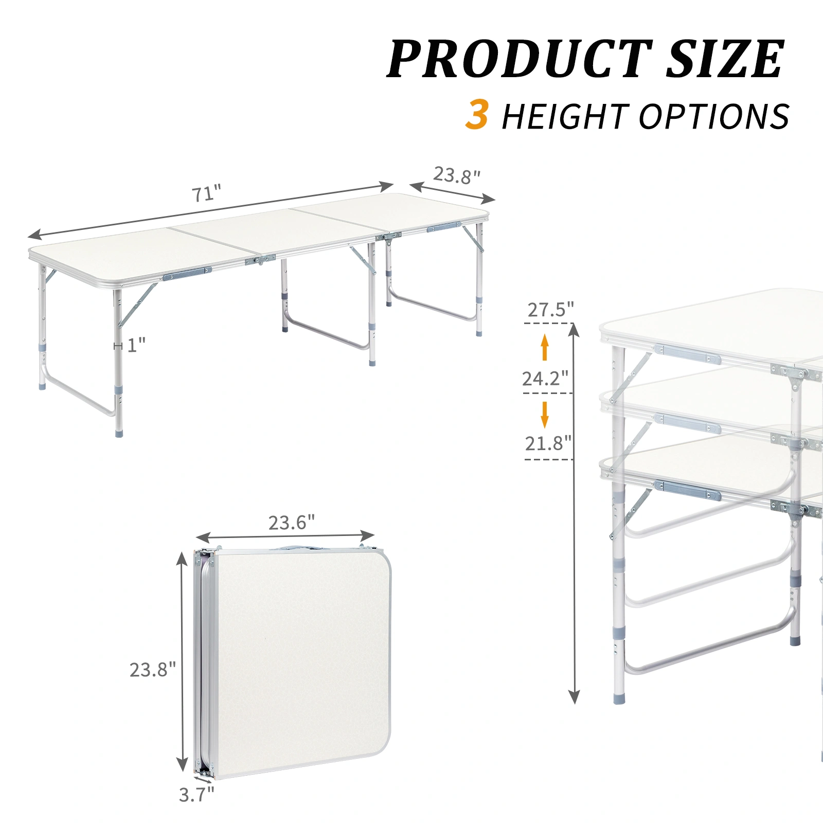 180 x 60 x 70cm Aluminum Alloy Folding Table White view 28