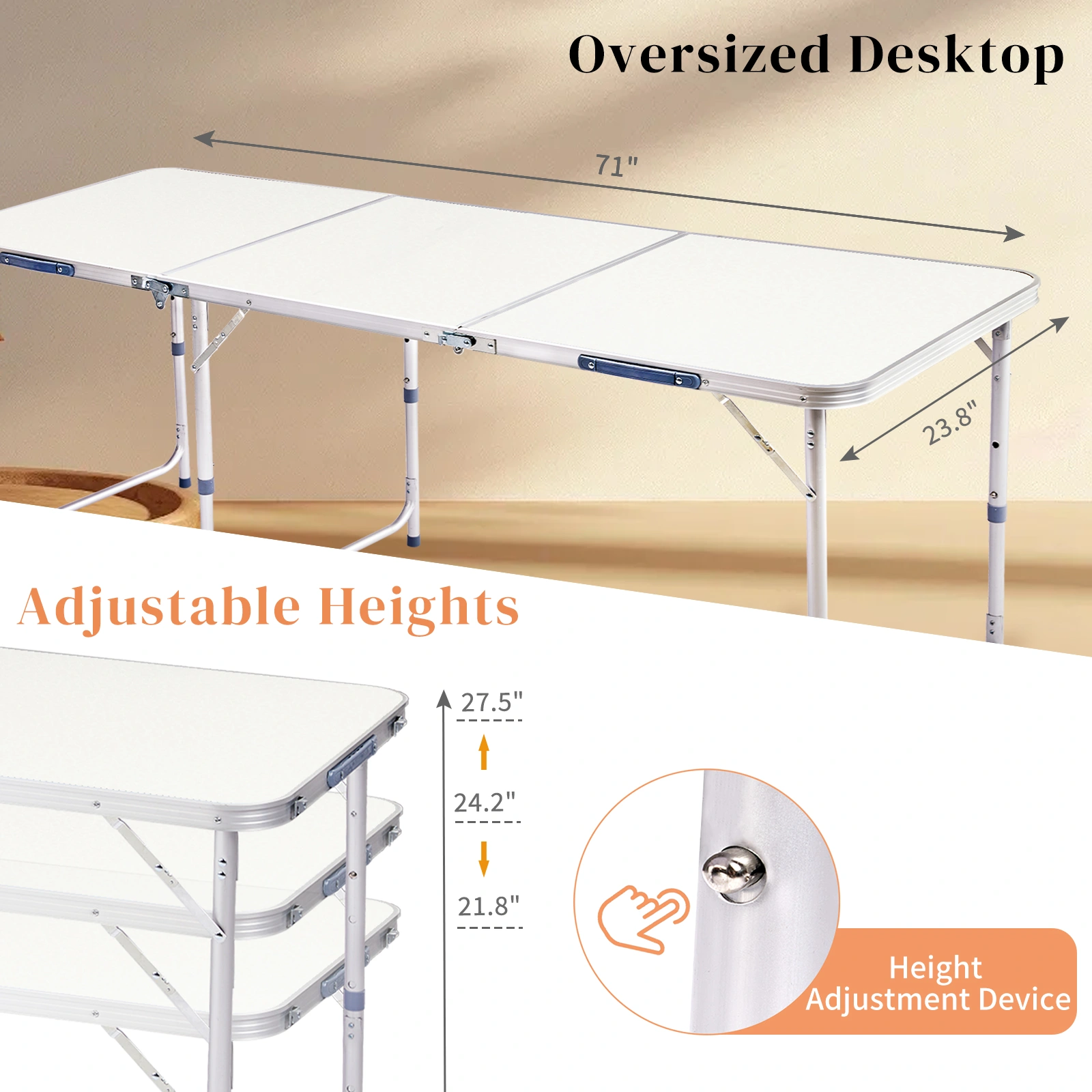180 x 60 x 70cm Aluminum Alloy Folding Table White view 6