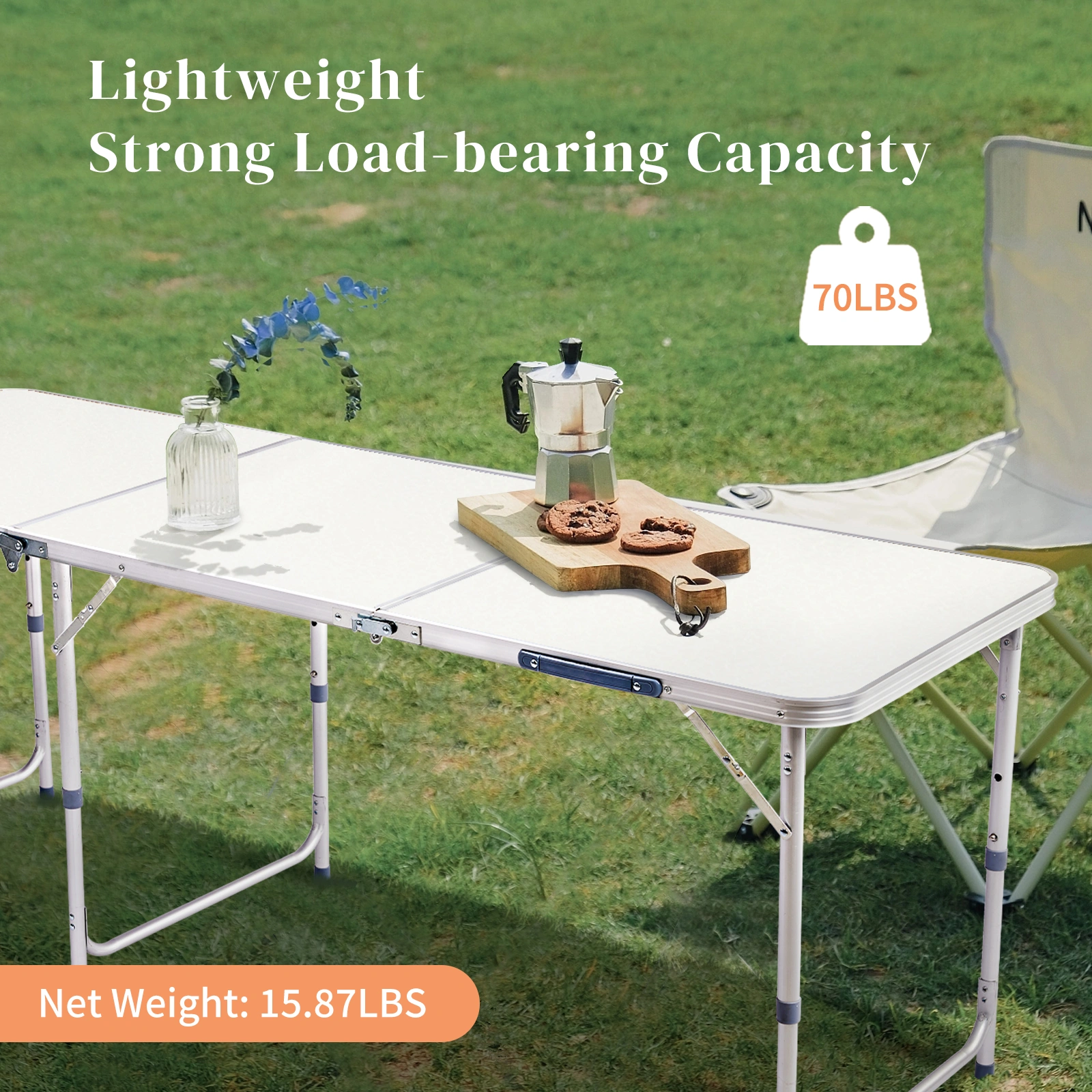 180 x 60 x 70cm Aluminum Alloy Folding Table White view 8