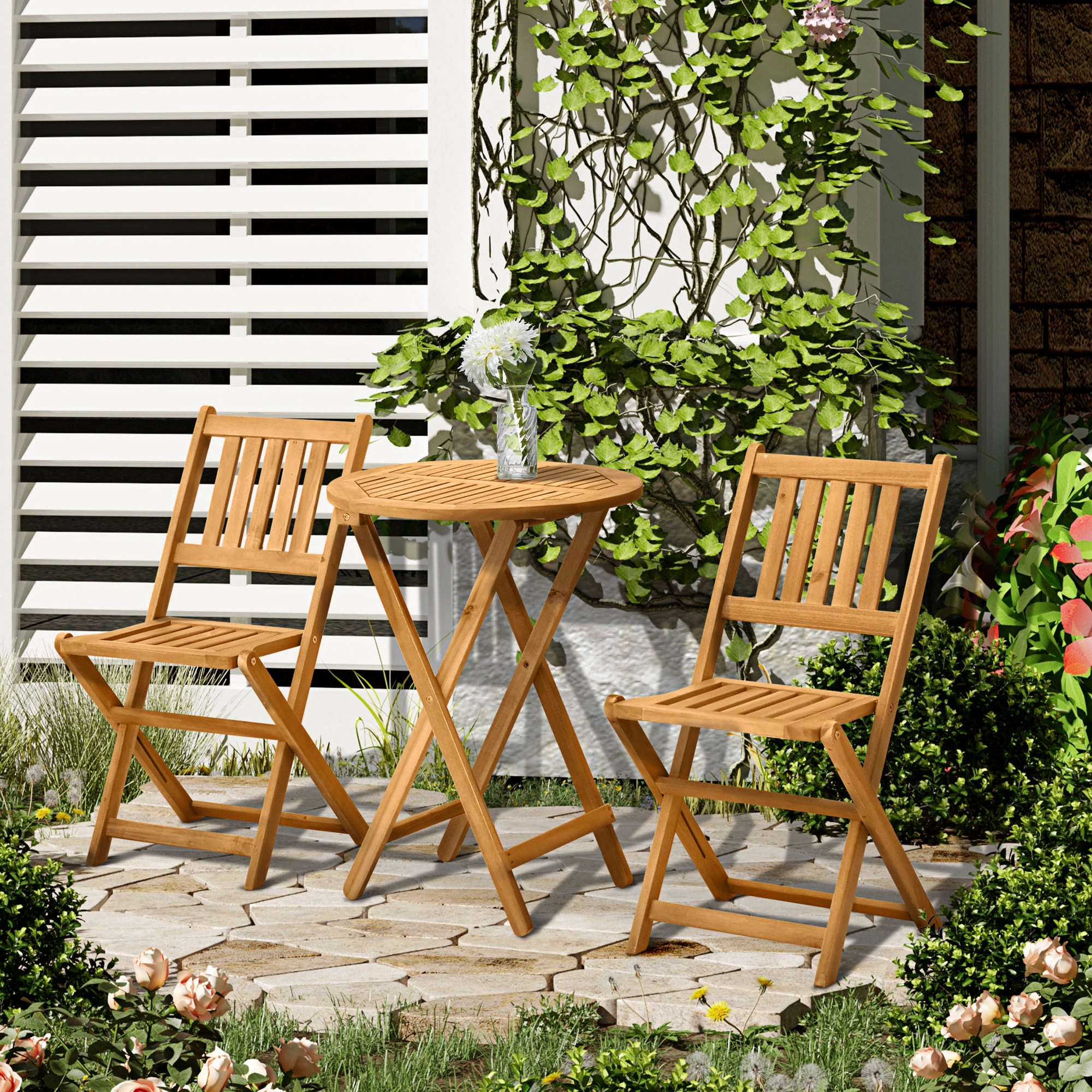 Outdoor Bistro Set, 3-Piece Patio Table and Chairs Collection for Garden, Balcony, and Courtyard