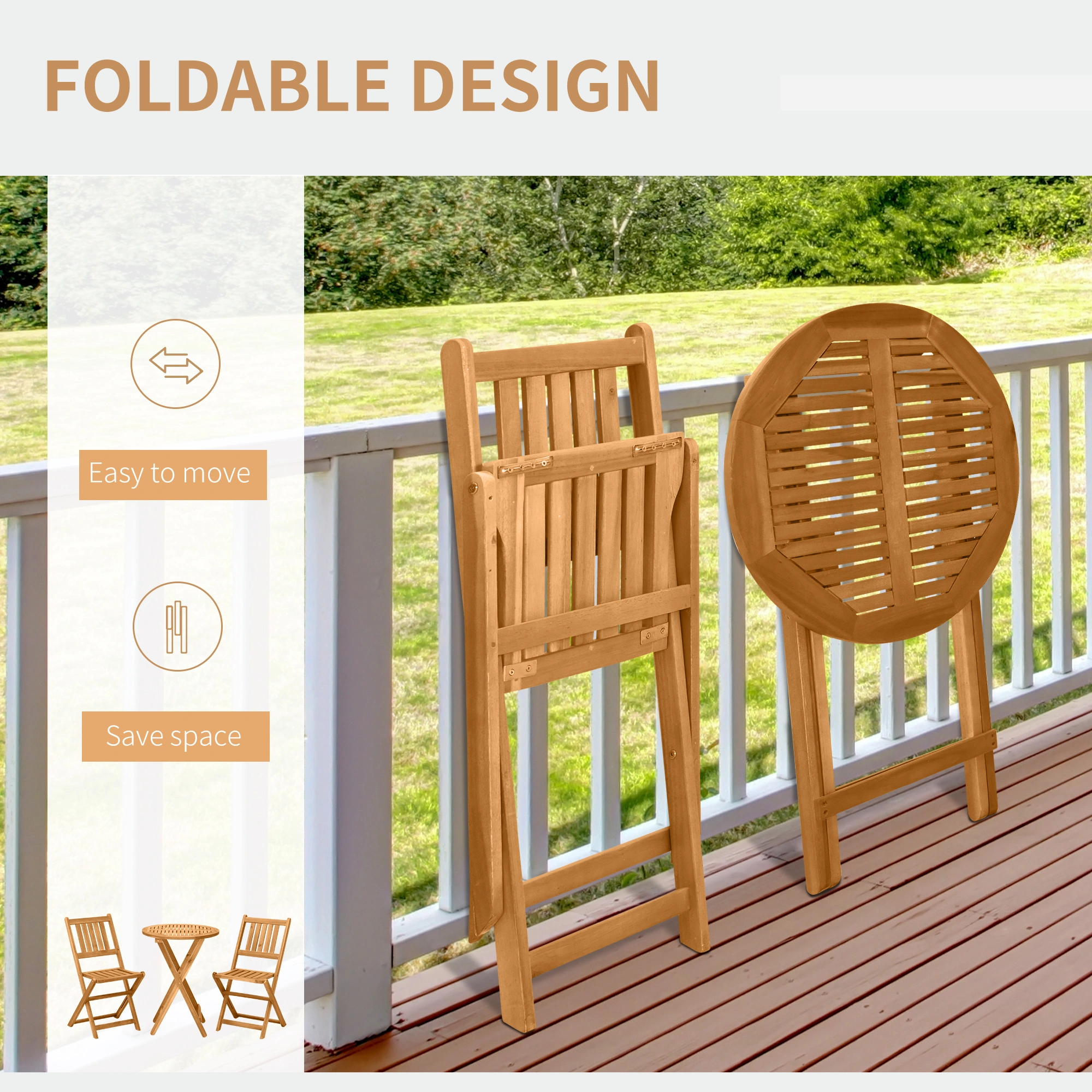 Outdoor Bistro Set, 3-Piece Patio Table and Chairs Collection for Garden, Balcony, and Courtyard view 7