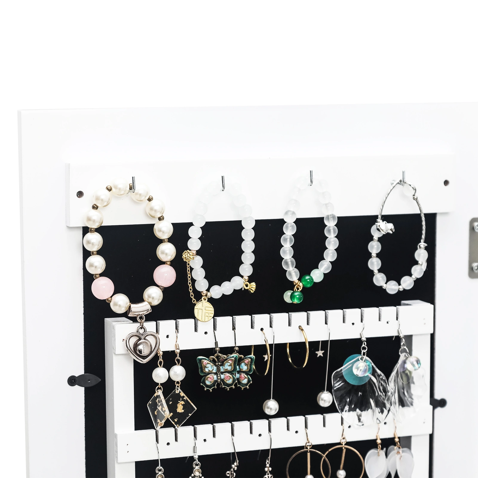 Simple PVC Wood Grain Coating Photo Storage Damp-proof Jewelry Mirror Cabinet White view 11